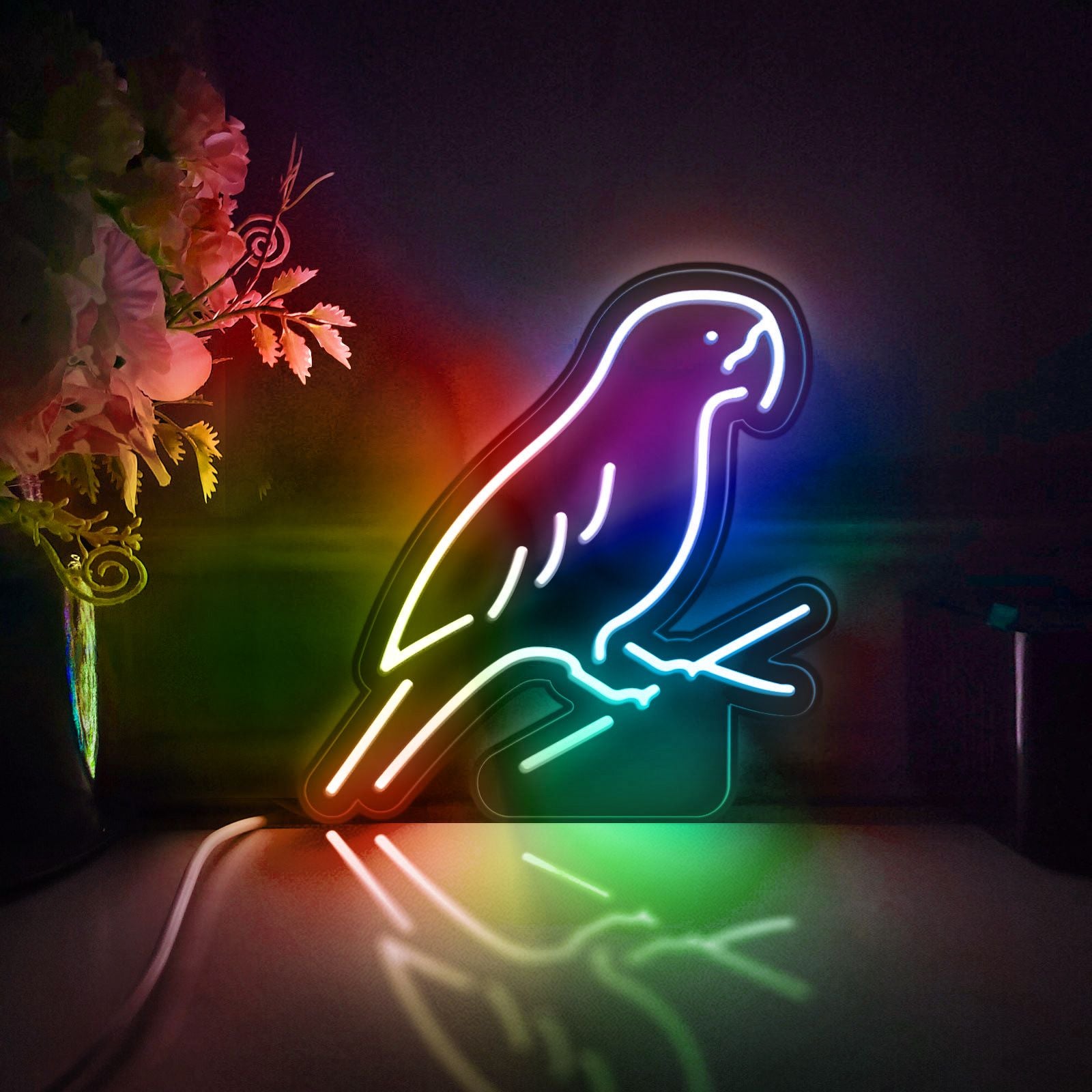 Parrot Bird Led Light Box, Bird Standing On A Tree Wall Art Decor, Light Sign, Desktop Decoration, Gift For Bird Lovers, Tropical Decor Fan