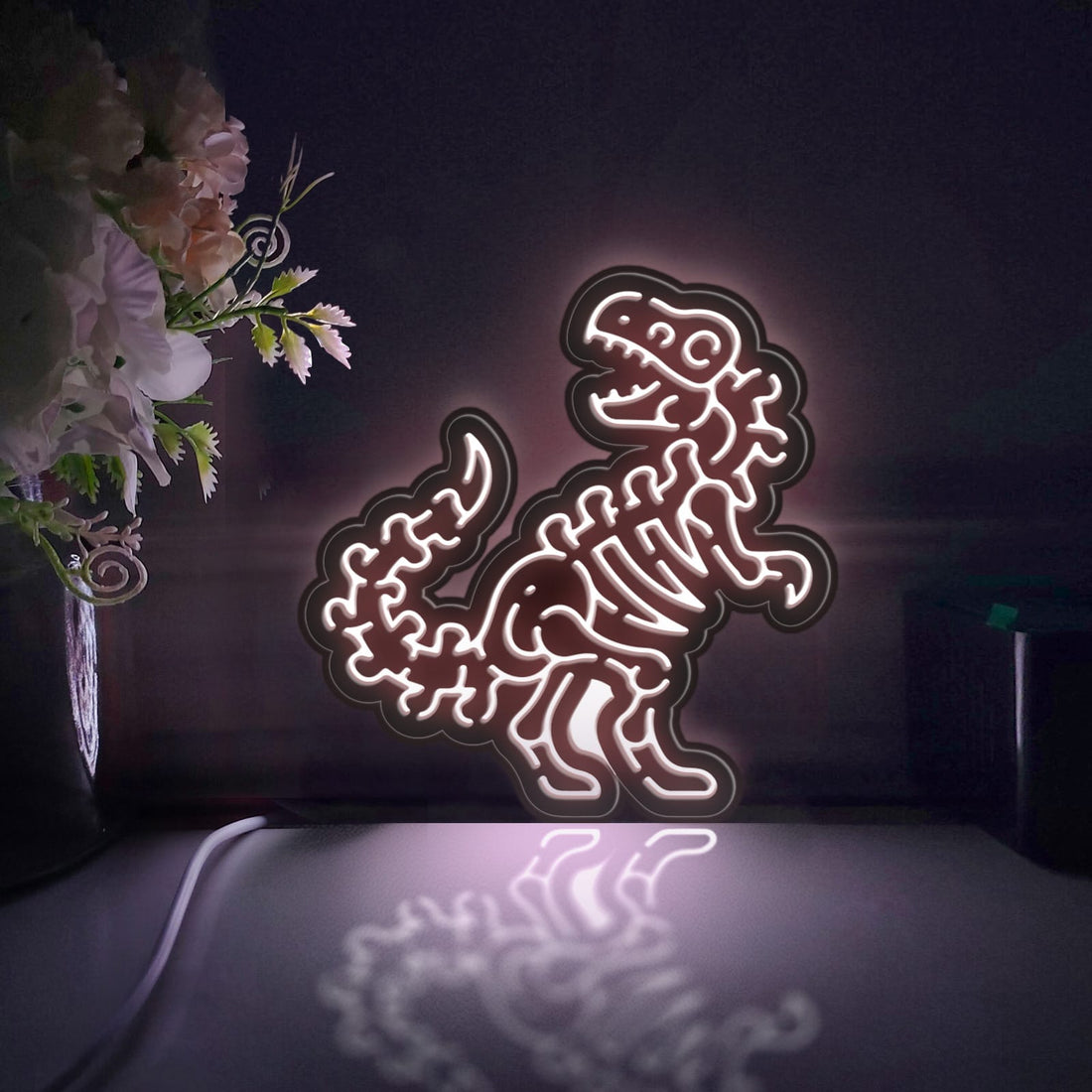 Dinosaur Led Light Box, Dinosaur Bone Wall Art Decor, Personalized Light Sign, Neon-like Desktop Decorations, Bedroom Decor, Gift For Kids