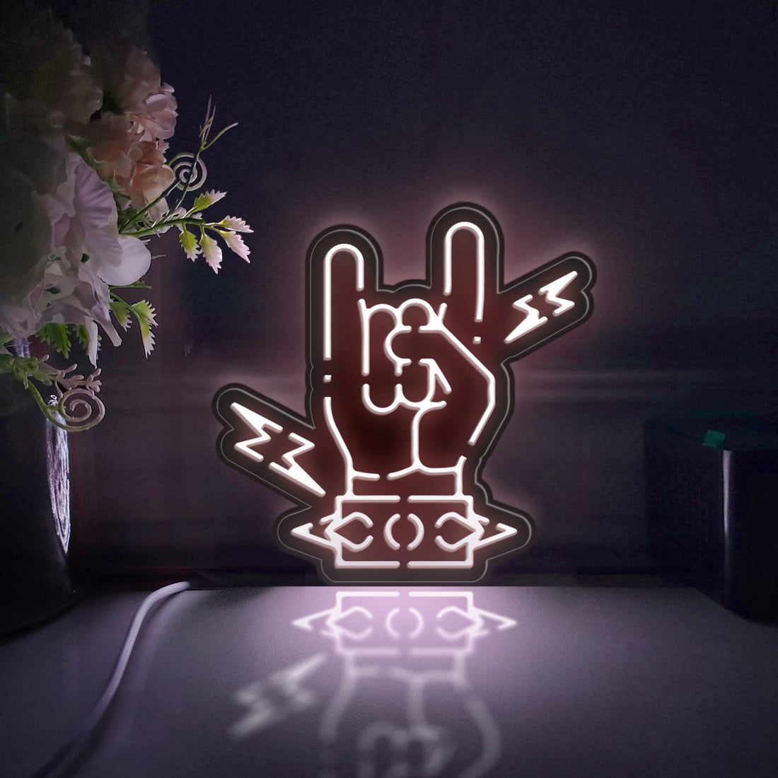 Rock And Roll Led Light Box, Rock Hand Gesture Wall Art Decor, Light Sign, Desktop Decorations, Bedroom Decor, Gift For Musicians