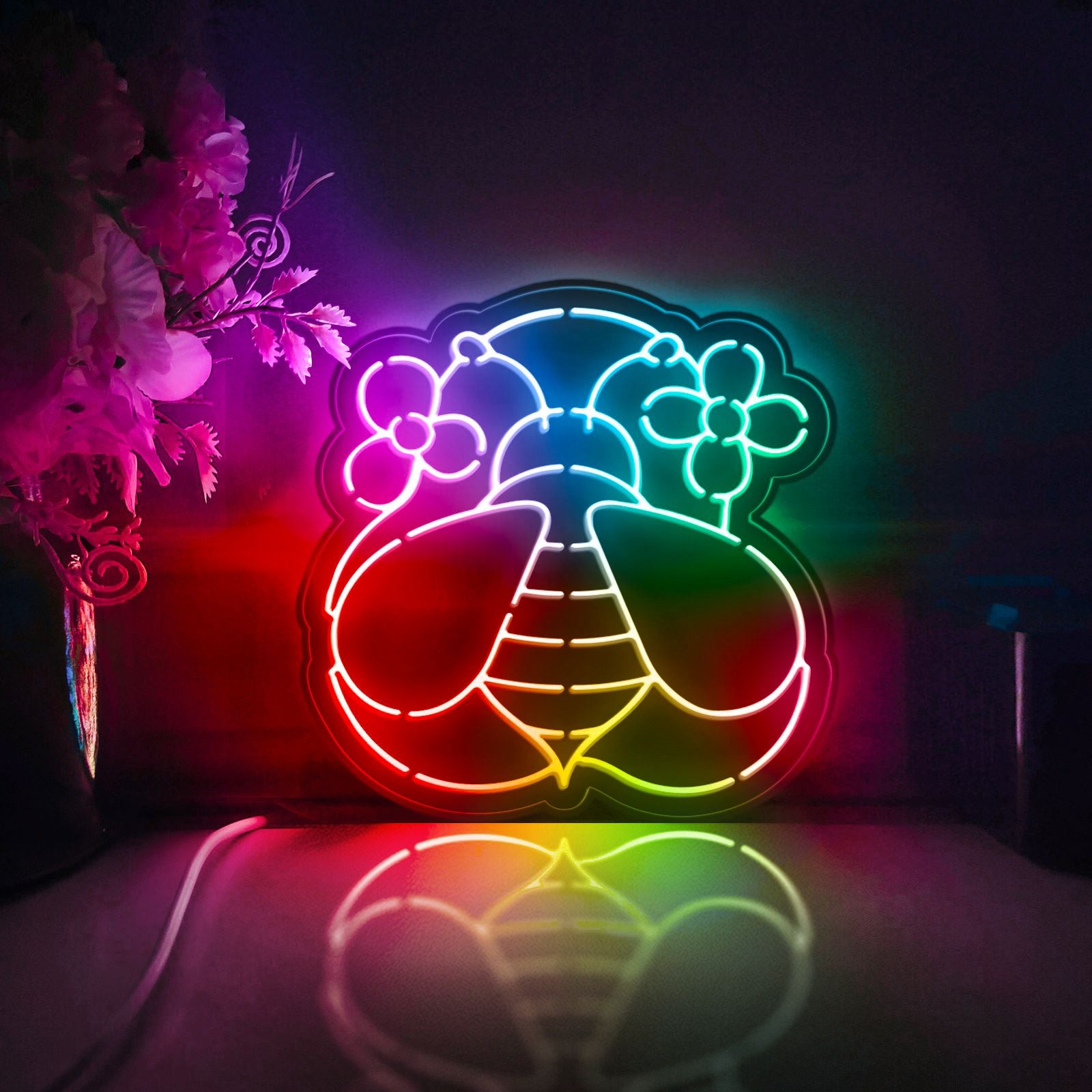 Bee Led Light Box, Bee Collecting Honey Wall Art Decor, Light Sign, Desktop Decorations, Gift For Nature Lovers, Ecological Enthusiast