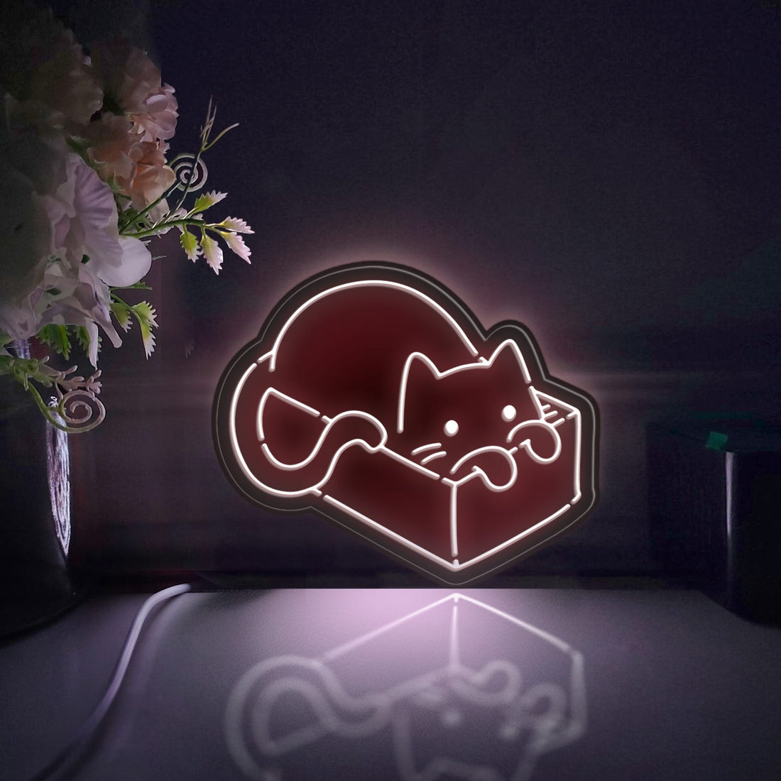 Cat Led Light Box, Sleeping Cat Wall Art Decor, Personalized Light Sign, Neon-like Desktop Decorations, Bedroom Decor, Gift For Cat Lovers