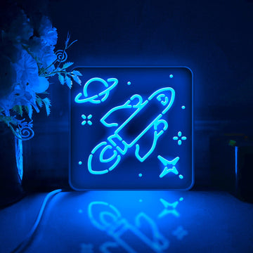 Spaceship Led Light Box, Rocket Wall Art Decor, Personalized Light Sign, Rgb Desktop Decorations, Bedroom Decor, Gift For Sci-fi Fans, Kid