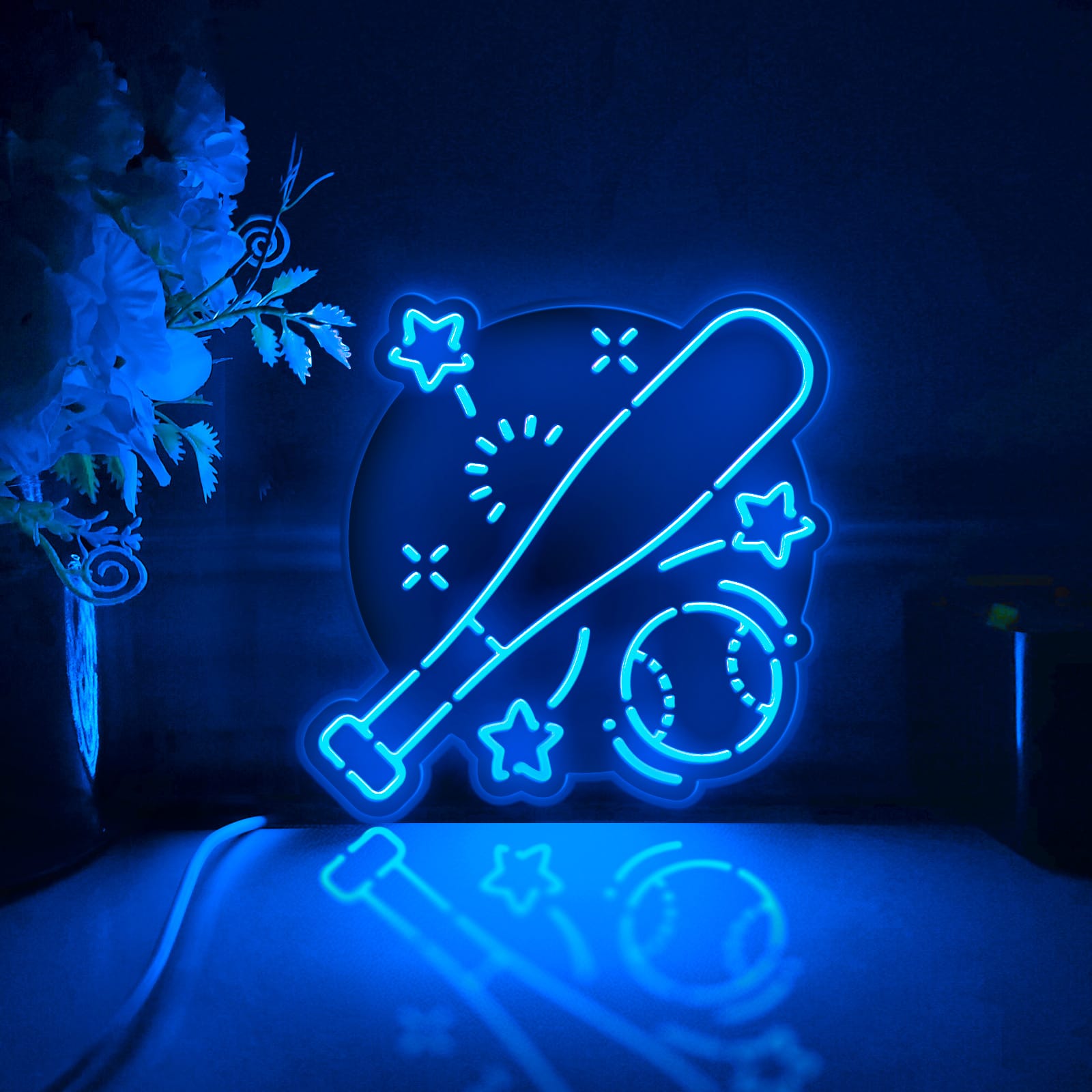 Baseball And Bat Led Light Box, Baseball Game Wall Art Decor, Light Sign, Desktop Decorations, Gift For Baseball Lovers, Sports Fan
