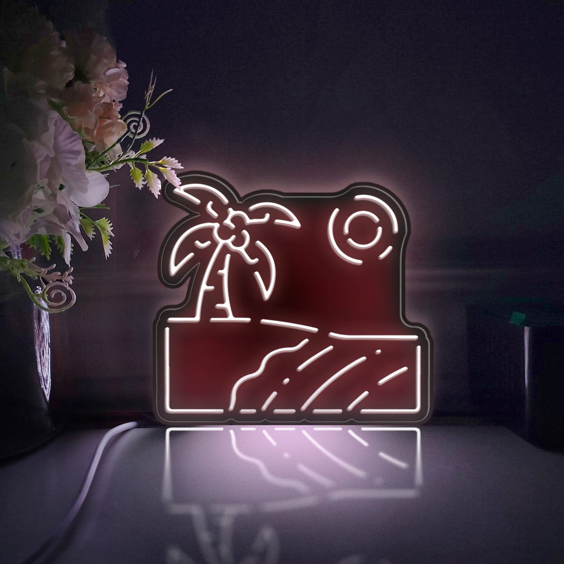 Beach Scene Led Light Box, Coconut Tree By The Sea Wall Art Decor, Light Sign, Desktop Decorations, Bedroom Decor, Gift For Beach Lovers