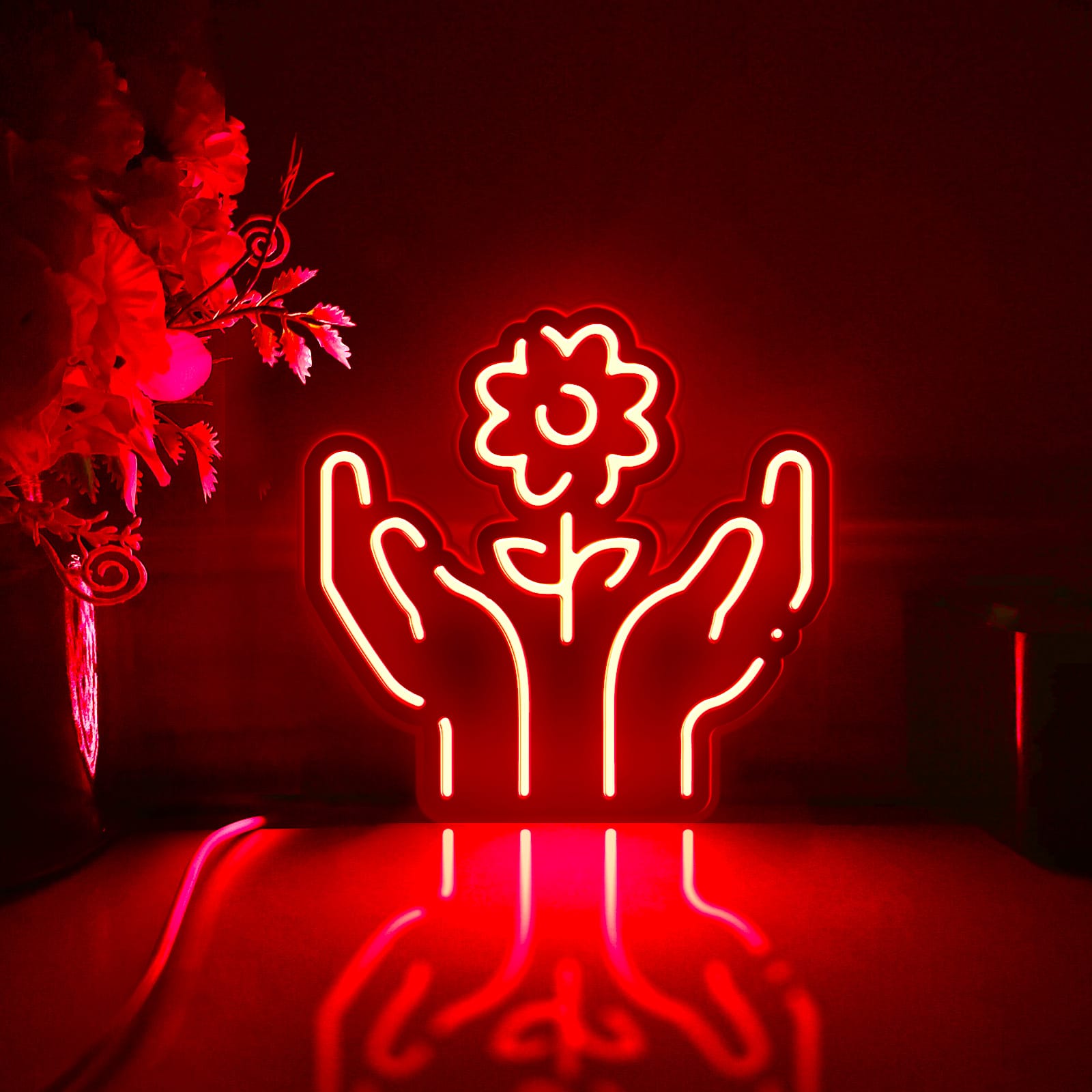 Hand Holding Flower Led Light Box, Protect The Ecological Environment Wall Art Decor, Light Sign, Desktop Decoration, Gift For Nature Lovers
