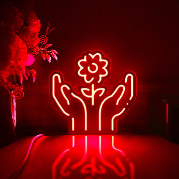 Hand Holding Flower Led Light Box, Protect The Ecological Environment Wall Art Decor, Light Sign, Desktop Decoration, Gift For Nature Lovers