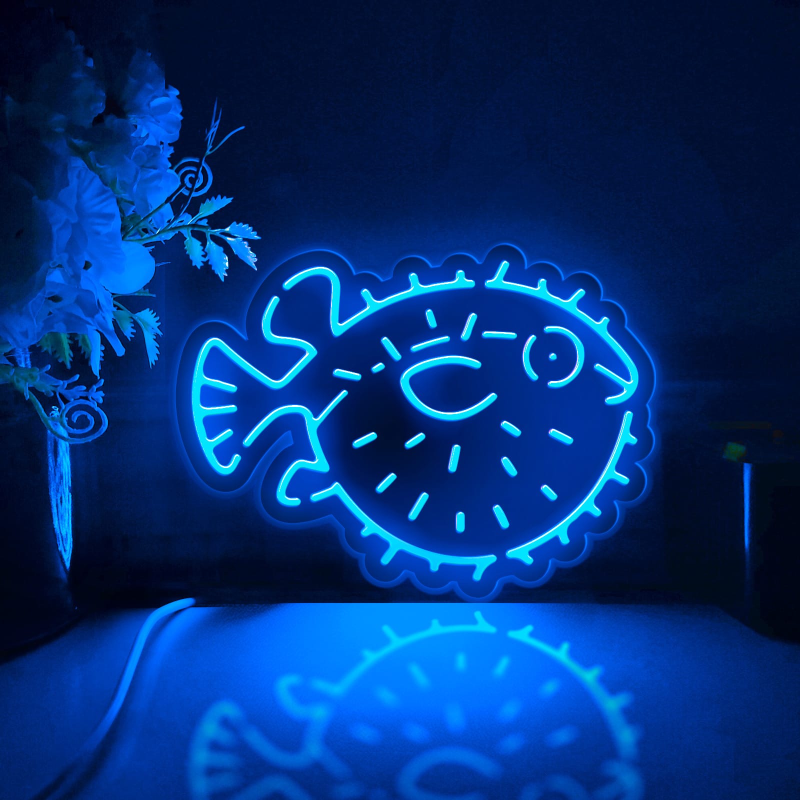 Pufferfish Led Light Box, Fish Wall Art Decor, Personalized Light Sign, Neon-like Desktop Decorations, Bedroom Decor, Gift For Ocean Lovers