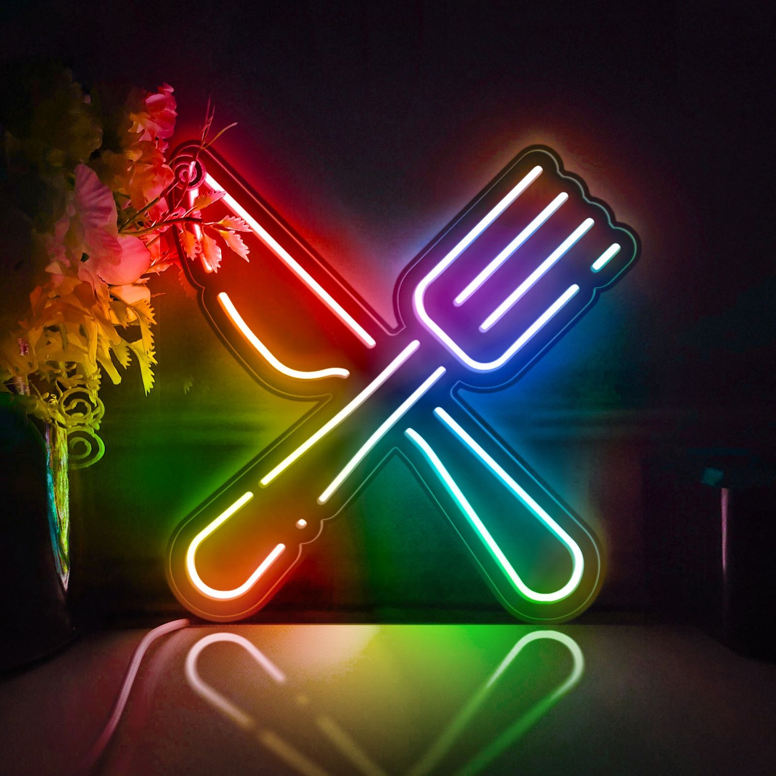 Knife And Fork Led Light Box, Tableware Wall Art Decor, Personalized Light Sign, Neon-like Rgb Desktop Decorations, Bedroom Decor, Gift