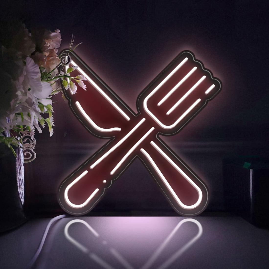Knife And Fork Led Light Box, Tableware Wall Art Decor, Personalized Light Sign, Neon-like Rgb Desktop Decorations, Bedroom Decor, Gift