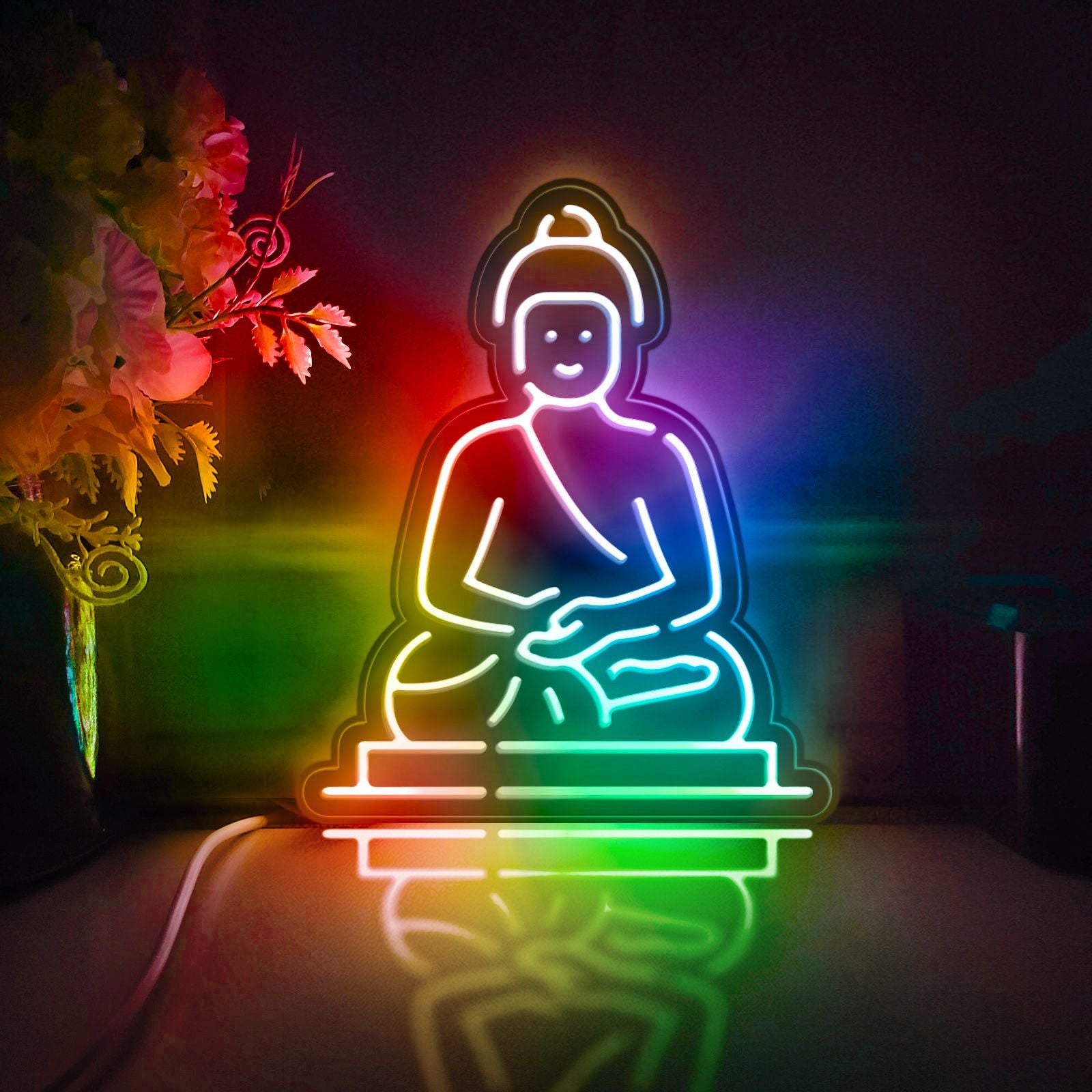 Buddha Statue Led Light Box, Religion Wall Art Decor, Personalized Light Sign, Neon-like Rgb Desktop Decorations, Bedroom Decor