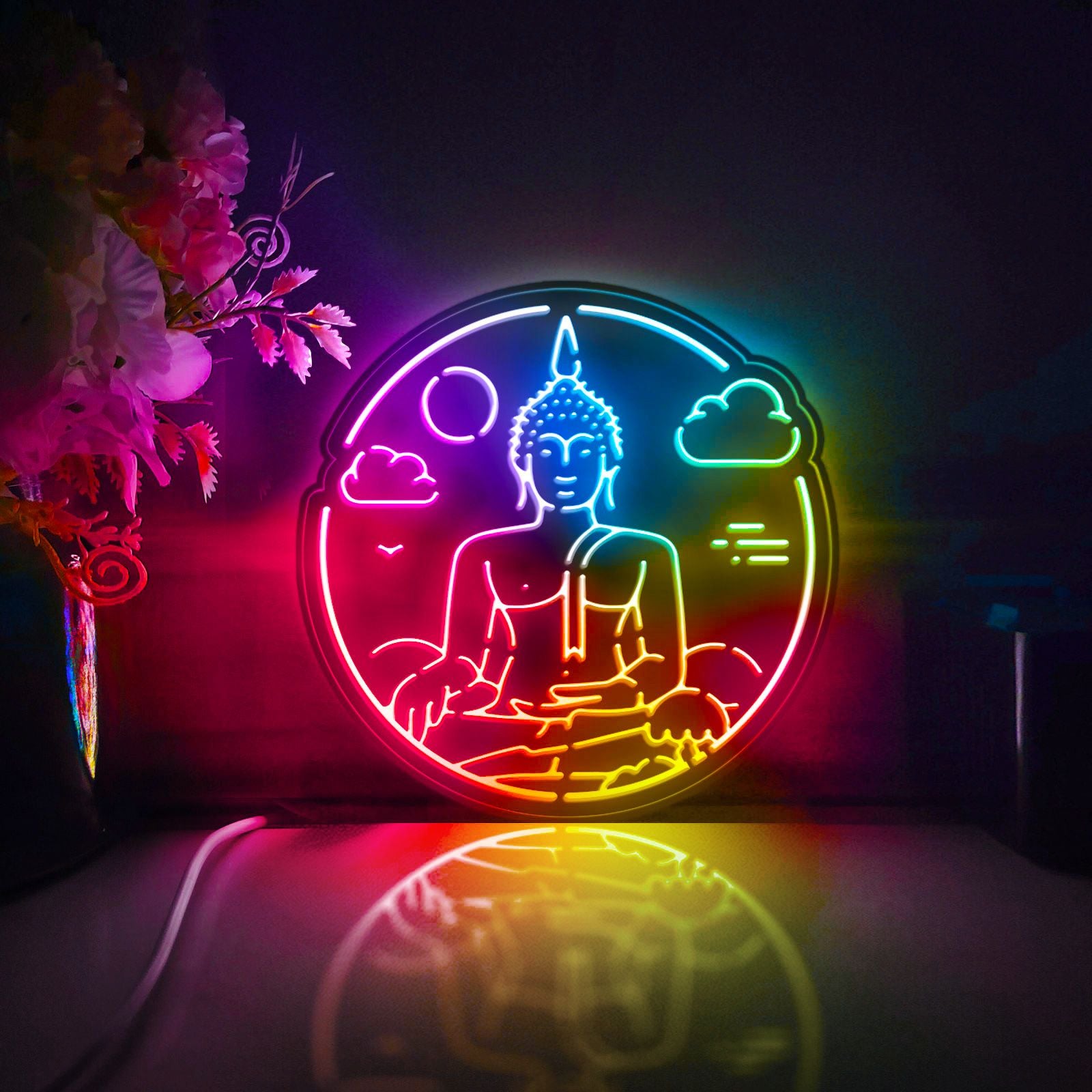 Buddha Statue Led Light Box, Religion Wall Art Decor, Personalized Light Sign, Neon-like Rgb Desktop Decorations, Bedroom Decor, Gift