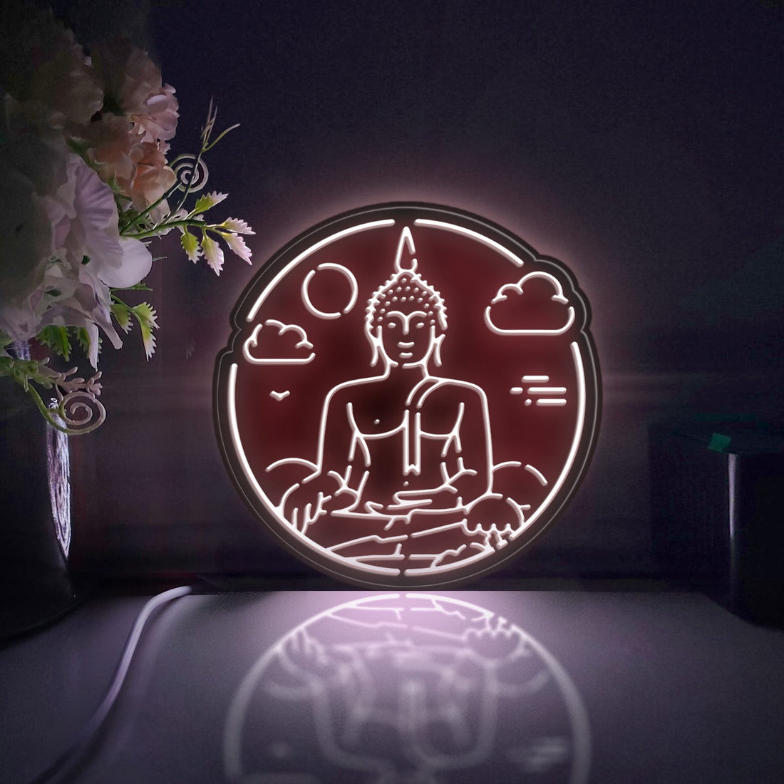 Buddha Statue Led Light Box, Religion Wall Art Decor, Personalized Light Sign, Neon-like Rgb Desktop Decorations, Bedroom Decor, Gift