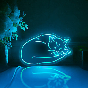 Cat Lying Down Led Light Box, Sleeping Cat Wall Art Decor, Personalized Light Sign, Desktop Decorations, Bedroom Decor, Gift For Cat Lovers
