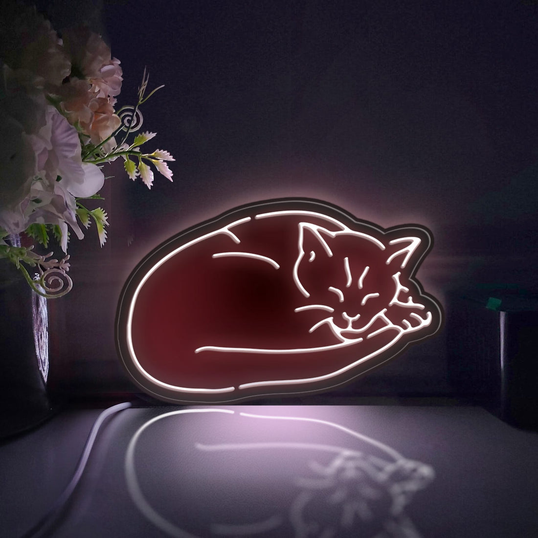 Cat Lying Down Led Light Box, Sleeping Cat Wall Art Decor, Personalized Light Sign, Desktop Decorations, Bedroom Decor, Gift For Cat Lovers