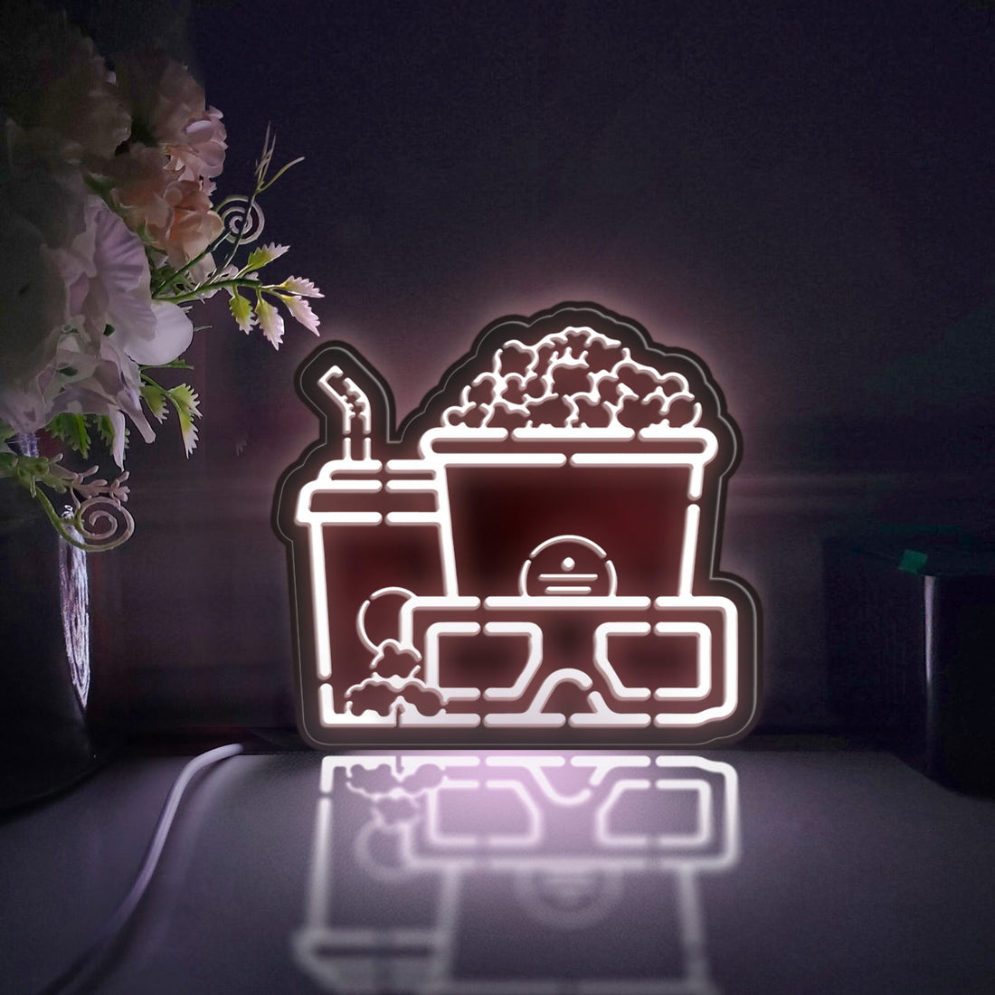 Home Theater Led Light Box, Drink Glass And Popcorn Wall Art Decor, Light Sign, Desktop Decorations, Bedroom Decor, Gift For Movie Buffs