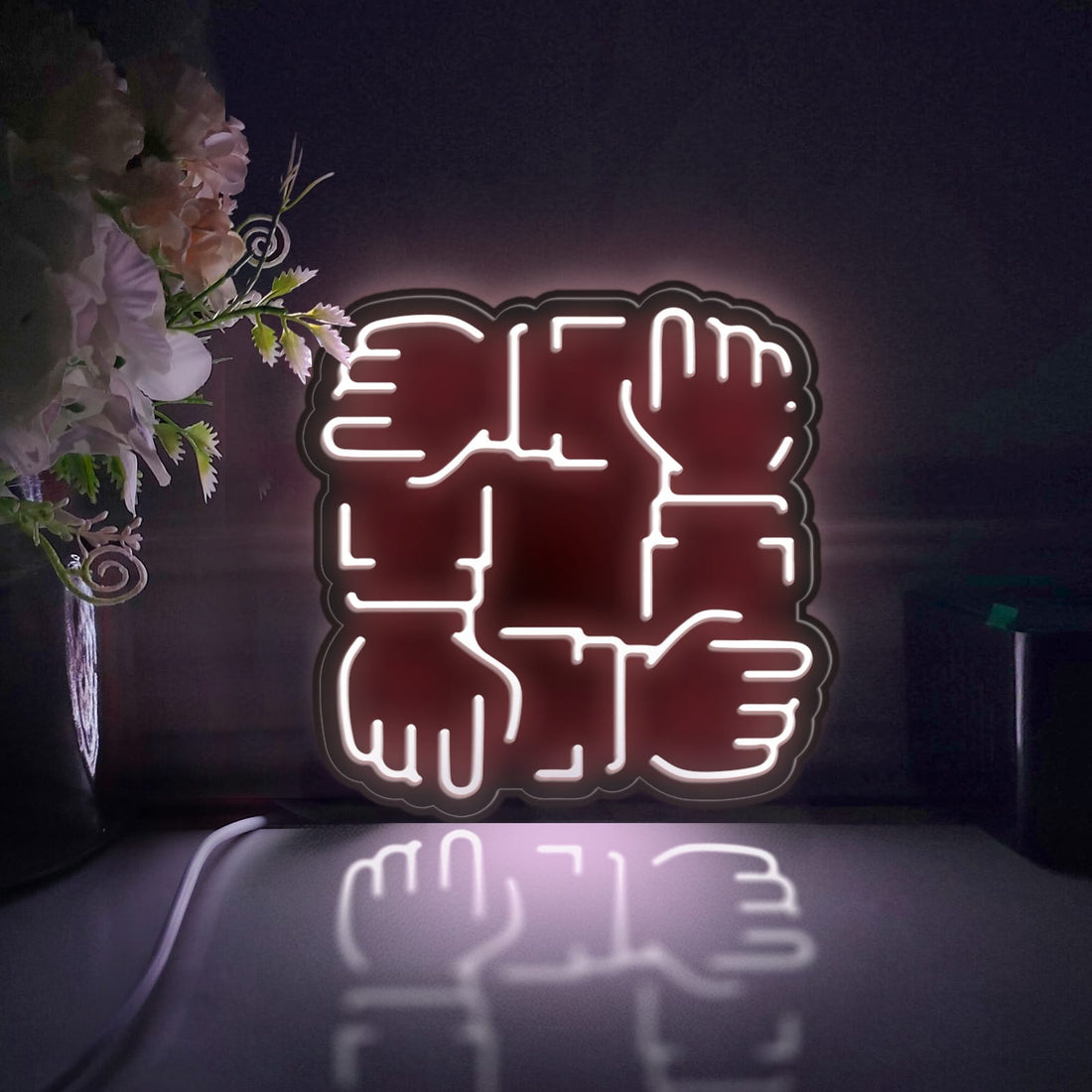 Cooperating Hand Led Light Box, Partnership Wall Art Decor, Personalized Light Sign, Neon-like Rgb Desktop Decorations, Bedroom Decor, Gift