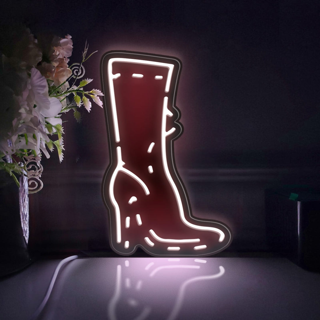 Women's Boot Led Light Box, Boot Wall Art Decor, Personalized Light Sign, Neon-like Rgb Desktop Decorations, Bedroom Decor, Gift
