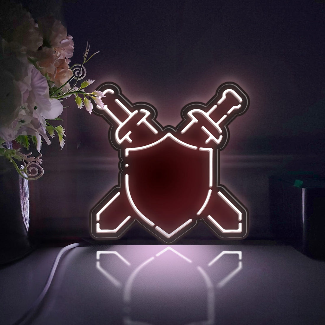 Defense Shield Led Light Box, Sword And Shield Wall Art Decor, Personalized Light Sign, Desktop Decoration, Bedroom Decor, Gift For Gamers