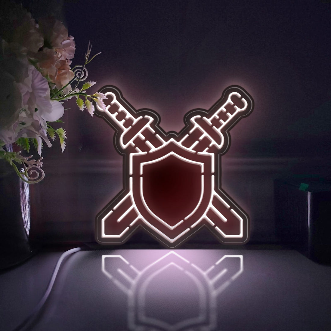 Defense Shield Led Light Box, Sword And Shield Wall Art Decor, Personalized Light Sign, Desktop Decorations, Bedroom Decor, Gift For Gamers