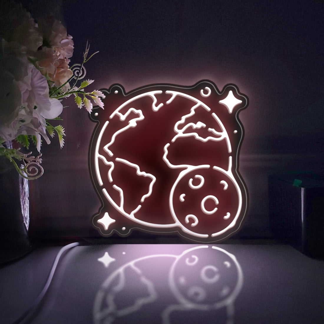 Earth And Moon Led Light Box, Planet Wall Art Decor, Light Sign, Desktop Decorations, Bedroom Decor, Gift For Astronomy Fans, Space Lover