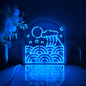 Ocean Wave Led Light Box, Ocean Wall Art Decor, Personalized Light Sign, Neon-like Rgb Desktop Decorations, Bedroom Decor, Gift
