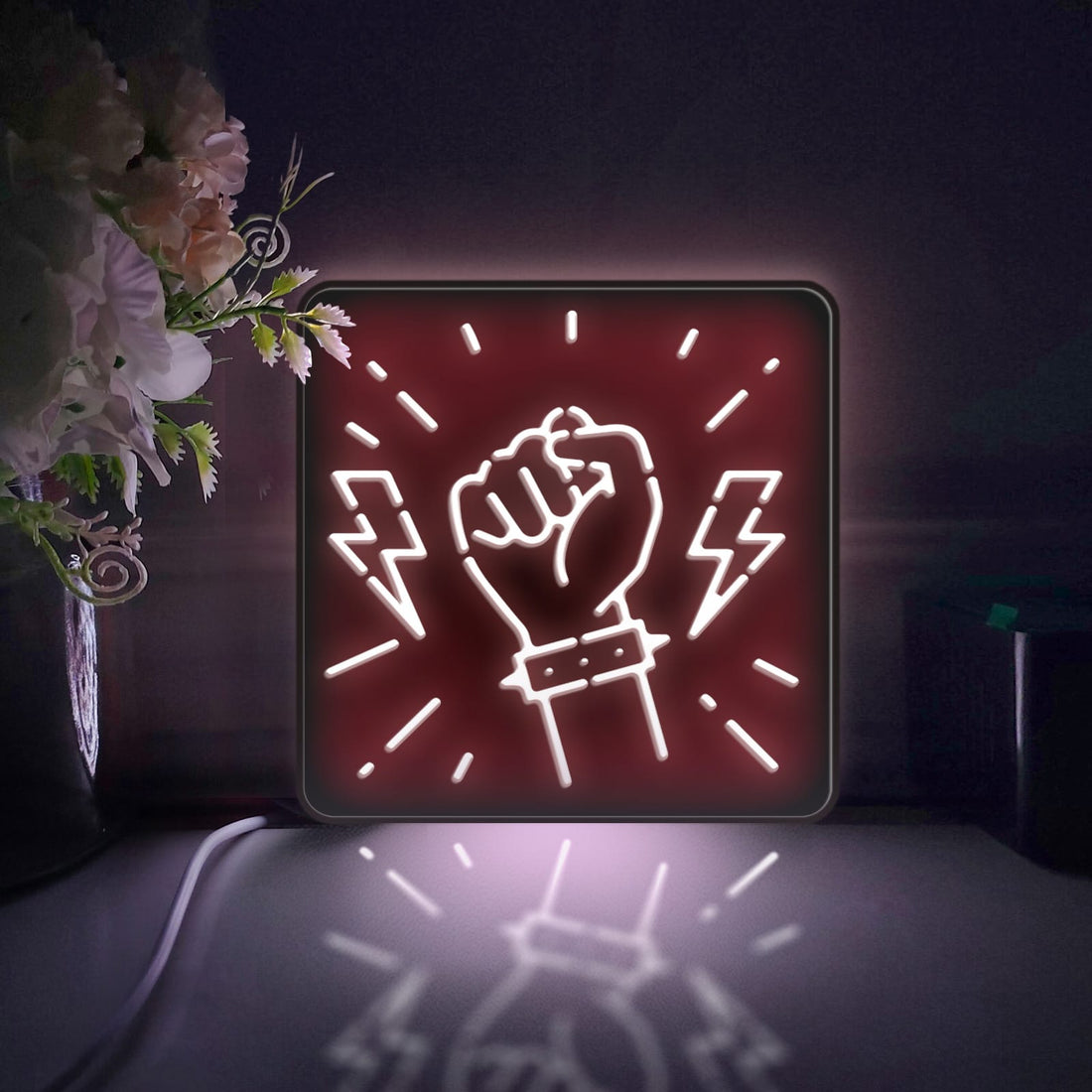 Rock And Roll Led Light Box, Fist Wall Art Decor, Personalized Light Sign, Desktop Decorations, Bedroom Decor, Gift For Music Enthusiasts