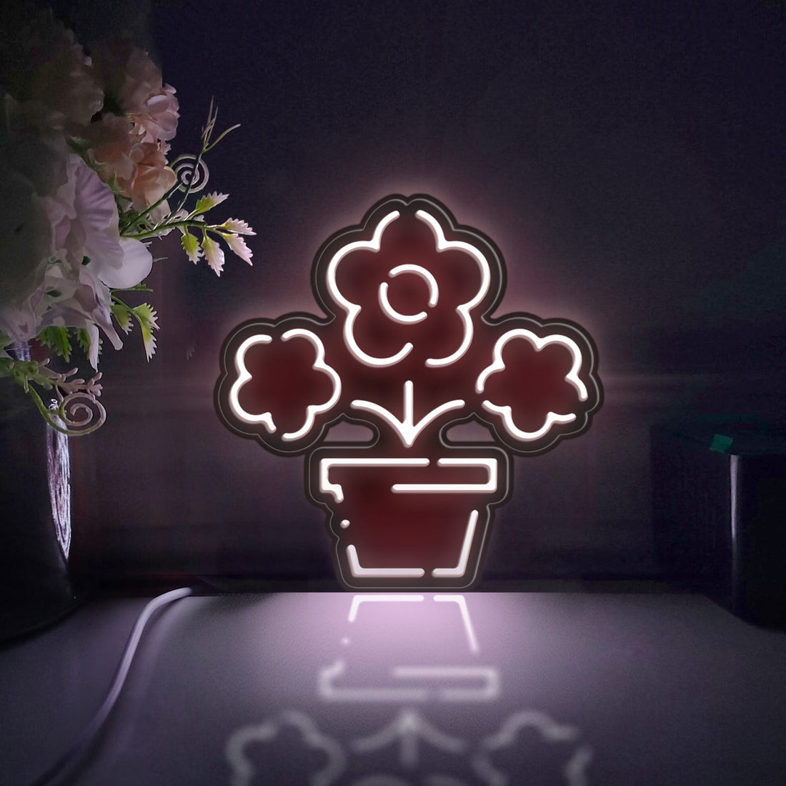 Flower Led Light Box, Flower Wall Art Decor, Personalized Light Sign, Neon-like Rgb Desktop Decorations, Bedroom Decor, Gift