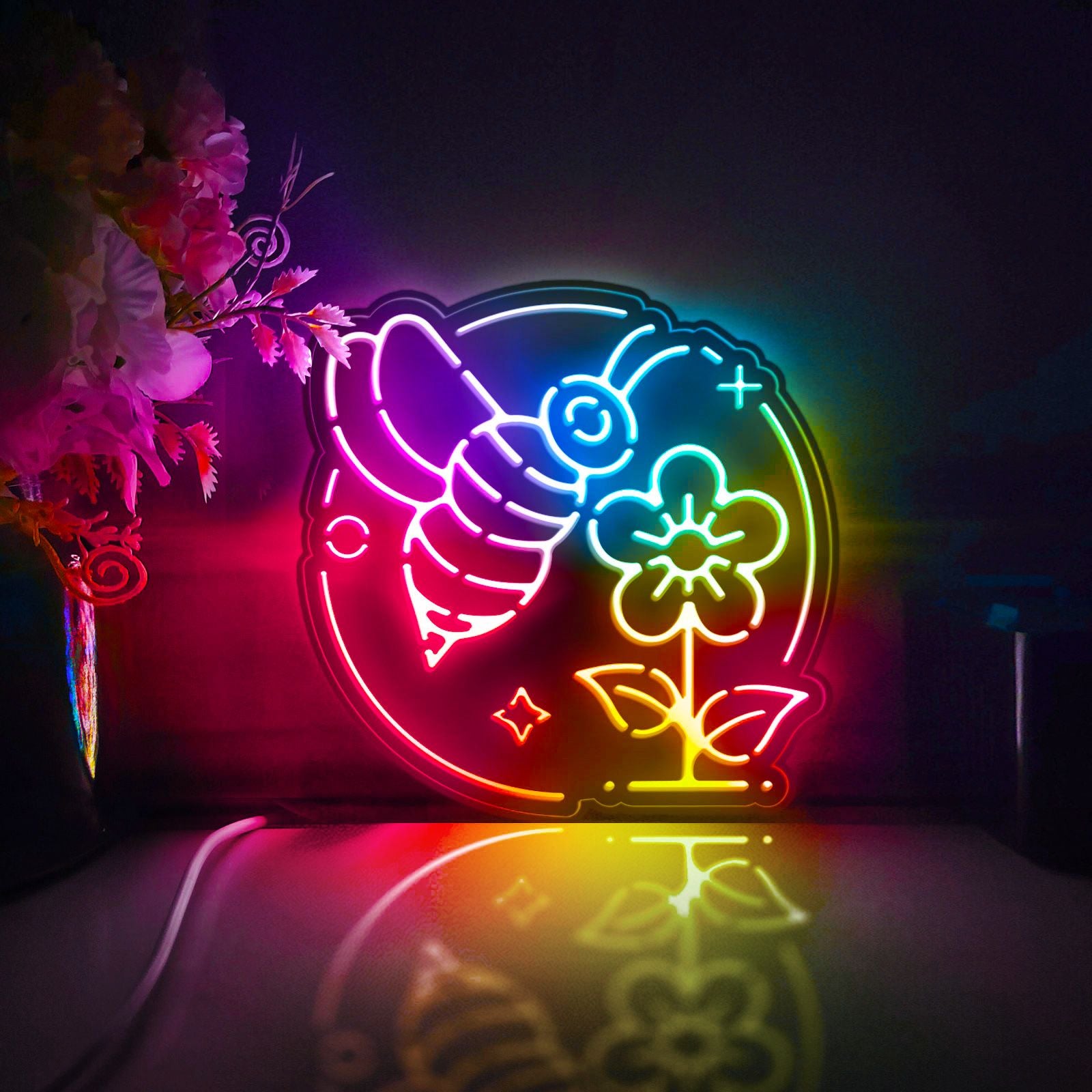 Bee Collecting Honey Led Light Box, Bee Wall Art Decor, Personalized Light Sign, Desktop Decorations, Bedroom Decor, Gift For Nature Lovers