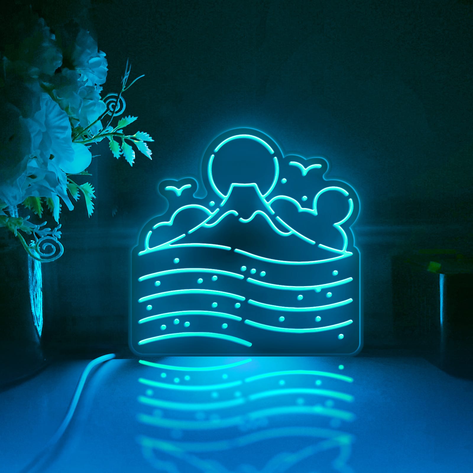 Japanese Landscape Mount Fuji Led Light Box, Sea Wave Wall Art Decor, Light Sign, Desktop Decorations, Room Decor, Gift For Travel Lovers