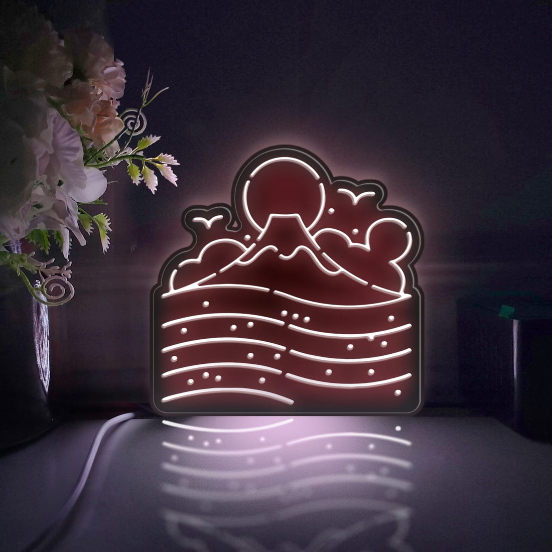 Japanese Landscape Mount Fuji Led Light Box, Sea Wave Wall Art Decor, Light Sign, Desktop Decorations, Room Decor, Gift For Travel Lovers