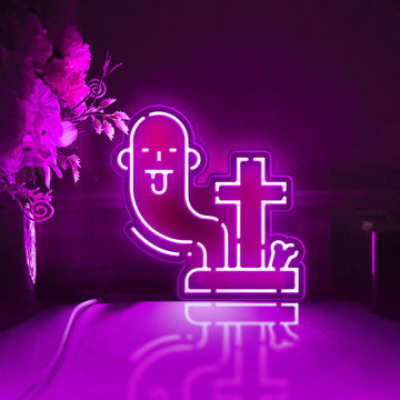 Tombstone And Ghost Led Light Box, Cross Wall Art Decor, Personalized Light Sign, Neon-like Rgb Desktop Decorations, Bedroom Decor, Gift