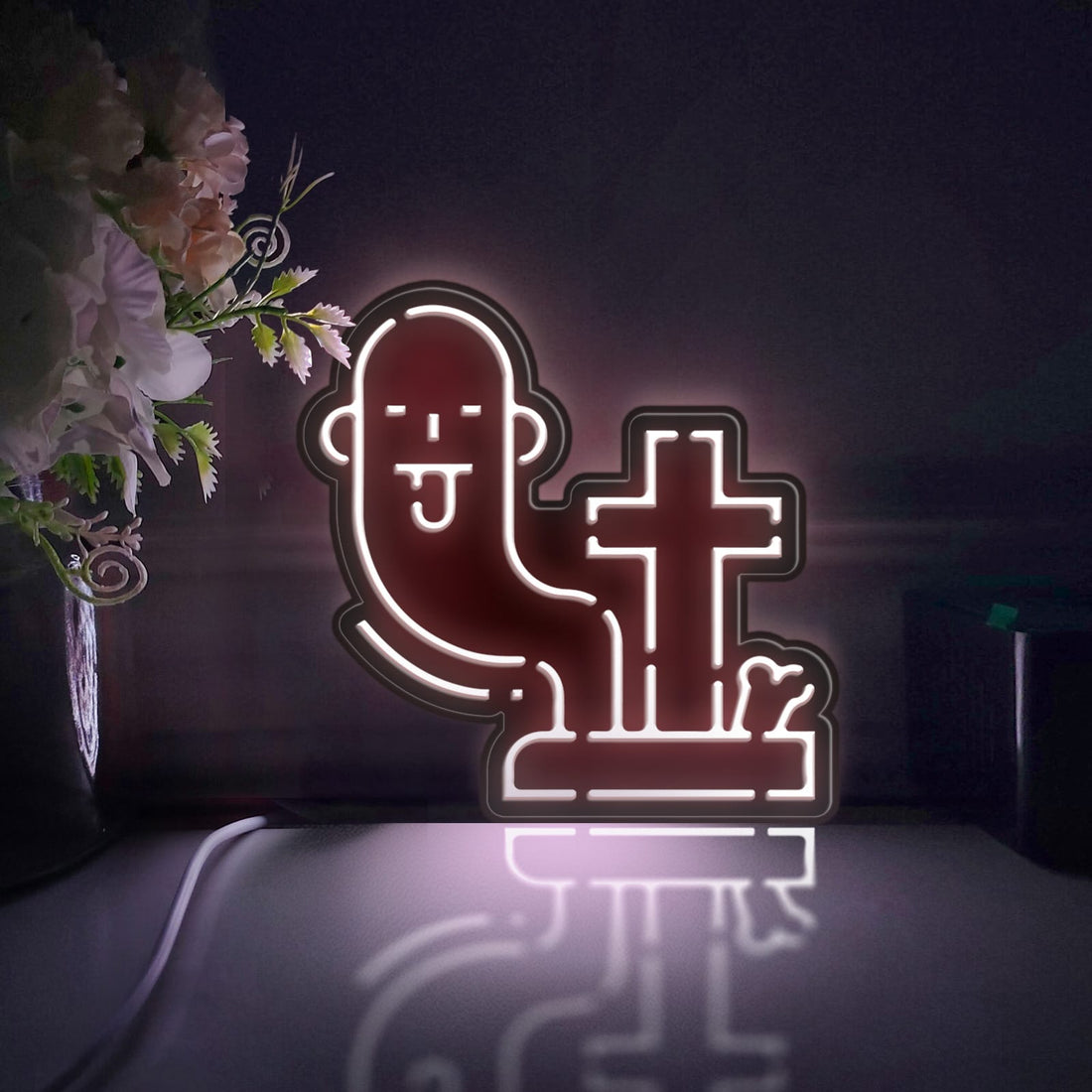 Tombstone And Ghost Led Light Box, Cross Wall Art Decor, Personalized Light Sign, Neon-like Rgb Desktop Decorations, Bedroom Decor, Gift