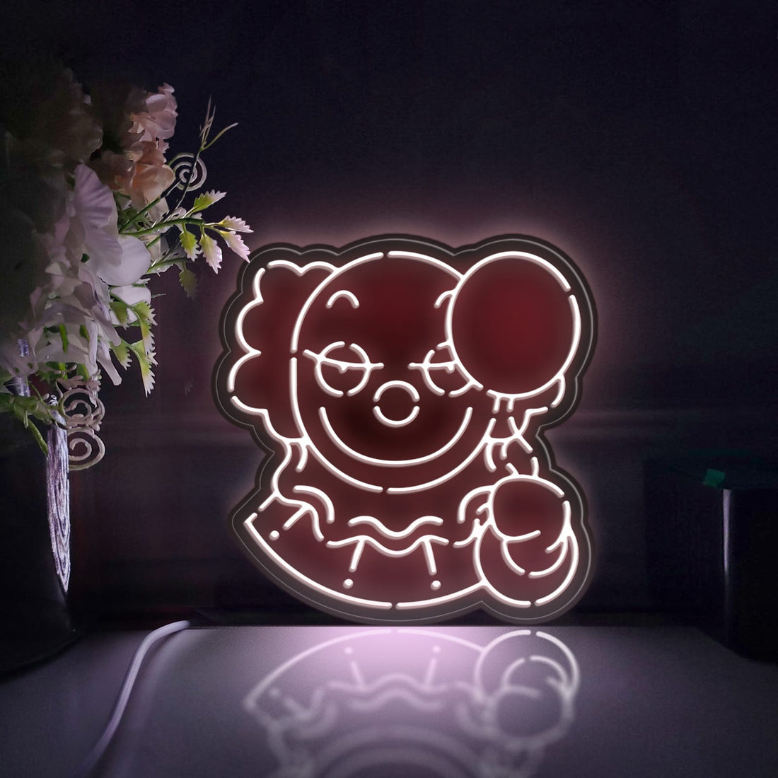 Clown Holding Balloon Led Light Box, Halloween Wall Art Decor, Personalized Light Sign, Neon-like Desktop Decorations, Bedroom Decor, Gift
