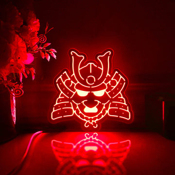 Japanese Samurai Helmet Led Light Box, Samurai Wall Art Decor, Personalized Light Sign, Neon-like Desktop Decorations, Bedroom Decor, Gift
