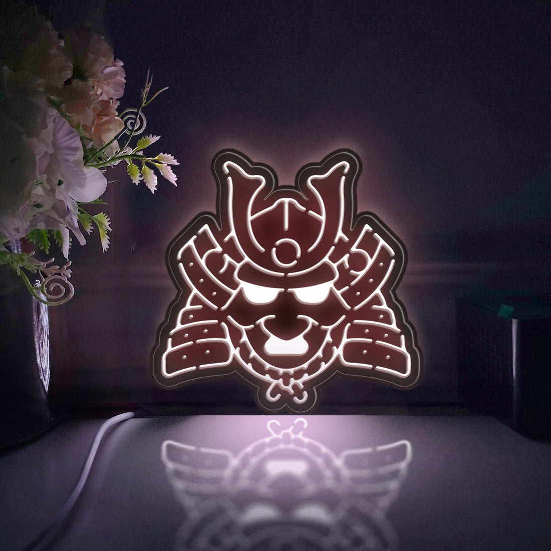 Japanese Samurai Helmet Led Light Box, Samurai Wall Art Decor, Personalized Light Sign, Neon-like Desktop Decorations, Bedroom Decor, Gift