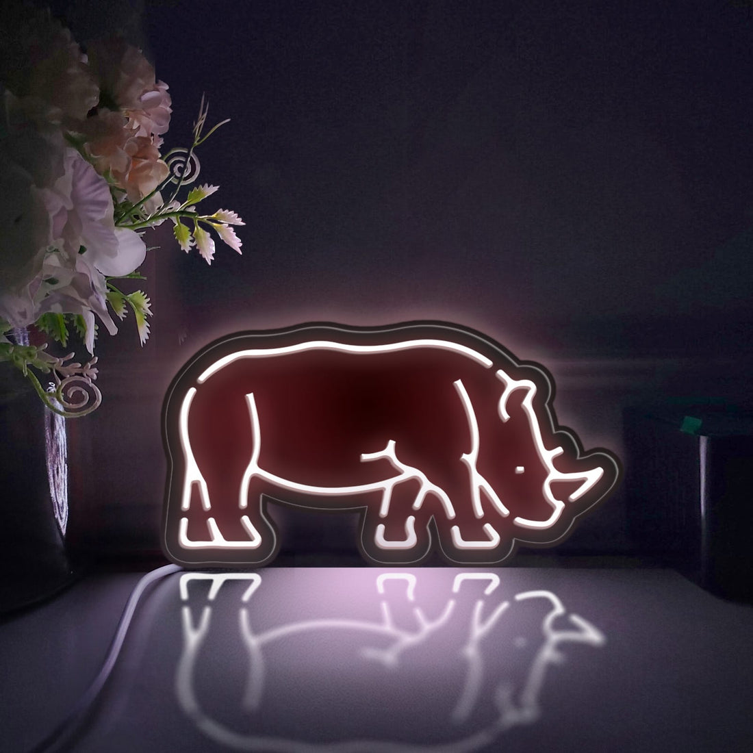 Rhino Led Light Box, Wild Animal Wall Art Decor, Light Sign, Desktop Decorations, Room Decor, Gift For Wildlife Enthusiasts, Animal Lovers