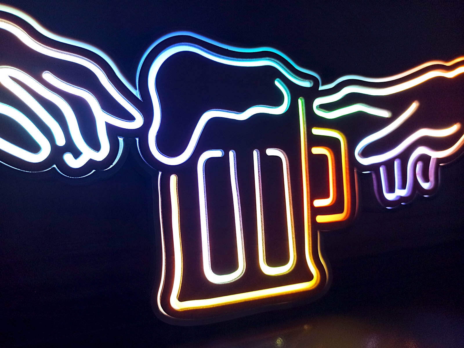 Hand of God Led Beer Mug Sign, Beer Mug Wall Art Neon, Home Bar Neon Sign, Led Light Box, Desktop Decoration, Wall Hangings, Man Cave Light