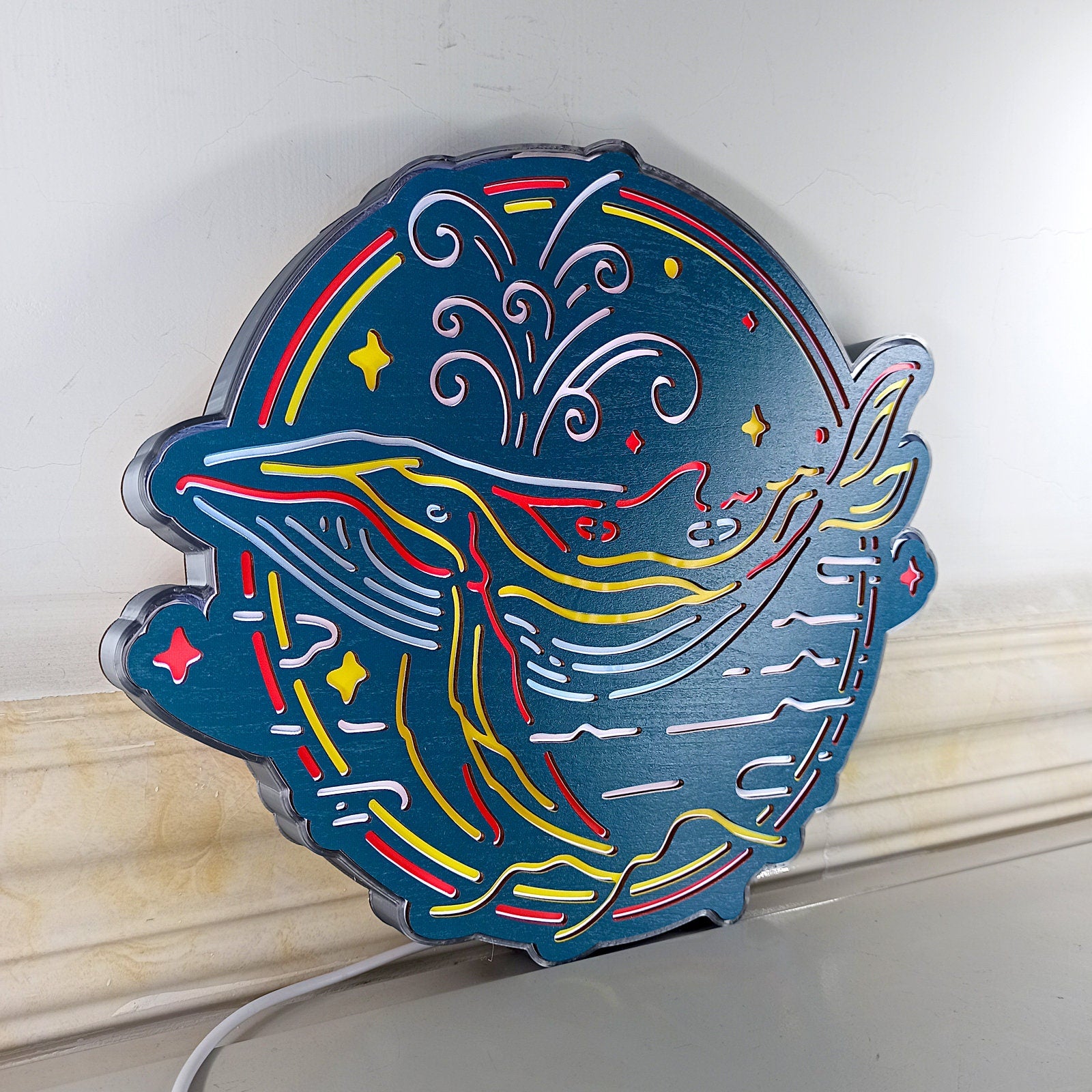 Ocean Whale Neon Like Sign, Whale Led Lightbox, Blue Whale Led Light, Whale Neon Light Wall Decor, Ocean Led Sign, Whale Led Night Light