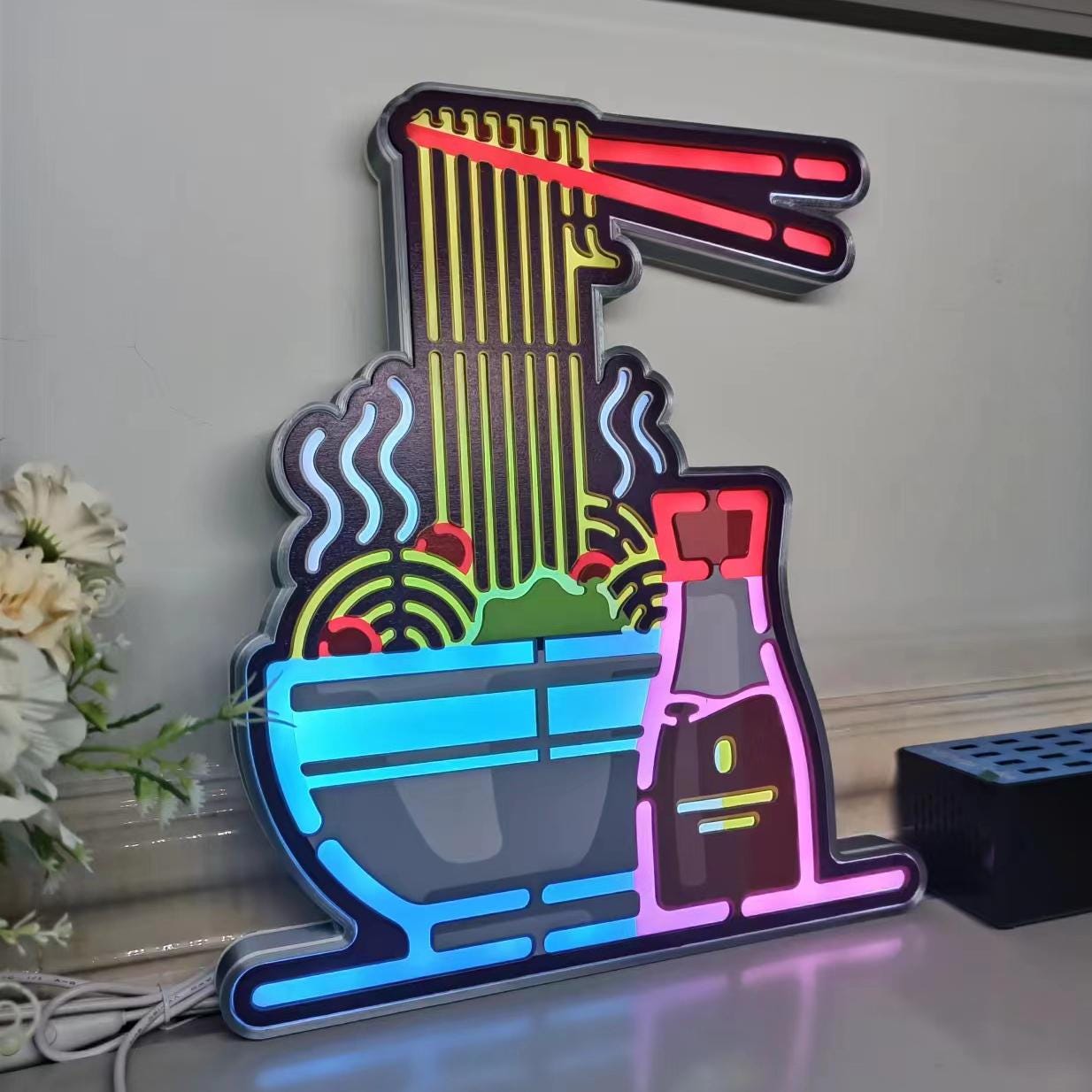 Ramen Noodle Lightbox, Japanese Ramen Table Lamp, Noodle Night Light, Food Neon Sign, Kitchen, Mancave Decor, Noodles Food Wall Art Decor