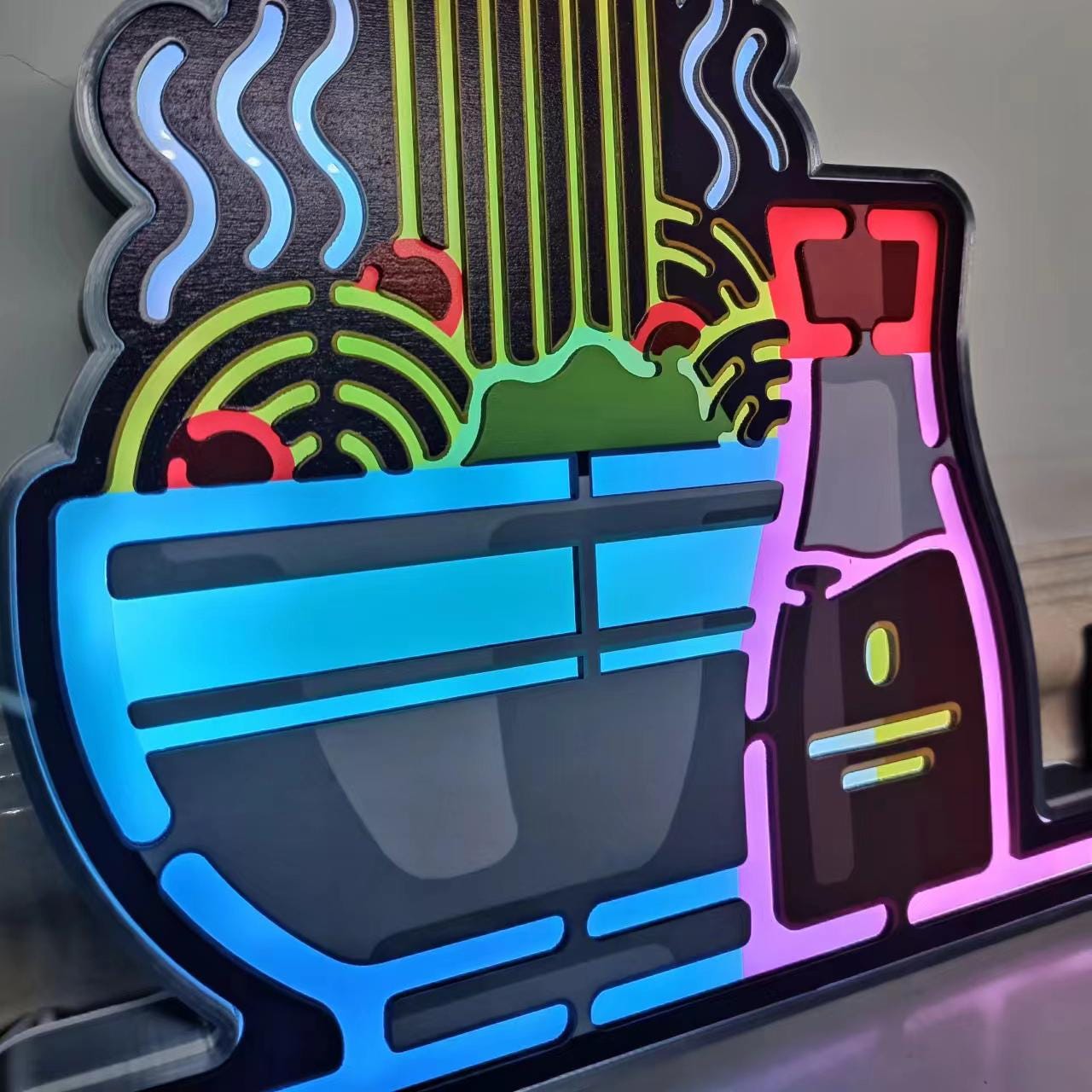 Ramen Noodle Lightbox, Japanese Ramen Table Lamp, Noodle Night Light, Food Neon Sign, Kitchen, Mancave Decor, Noodles Food Wall Art Decor