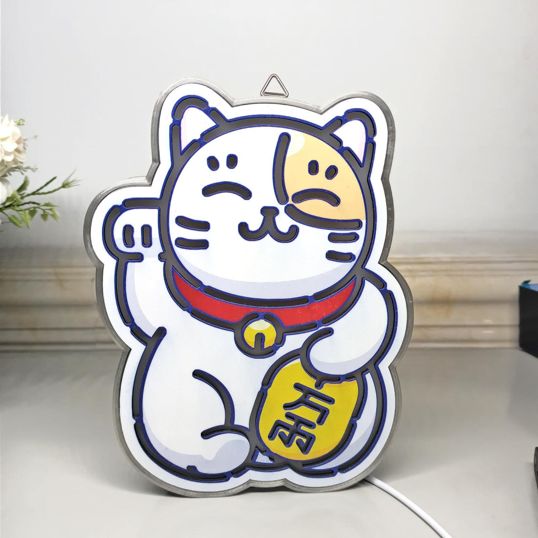 Lucky Cat Led Light Box, Lucky Cat Wall Art Decor, Personalized Light Sign, Rgb Desktop Decorations, Bedroom Decor, Gift For Cat Lovers