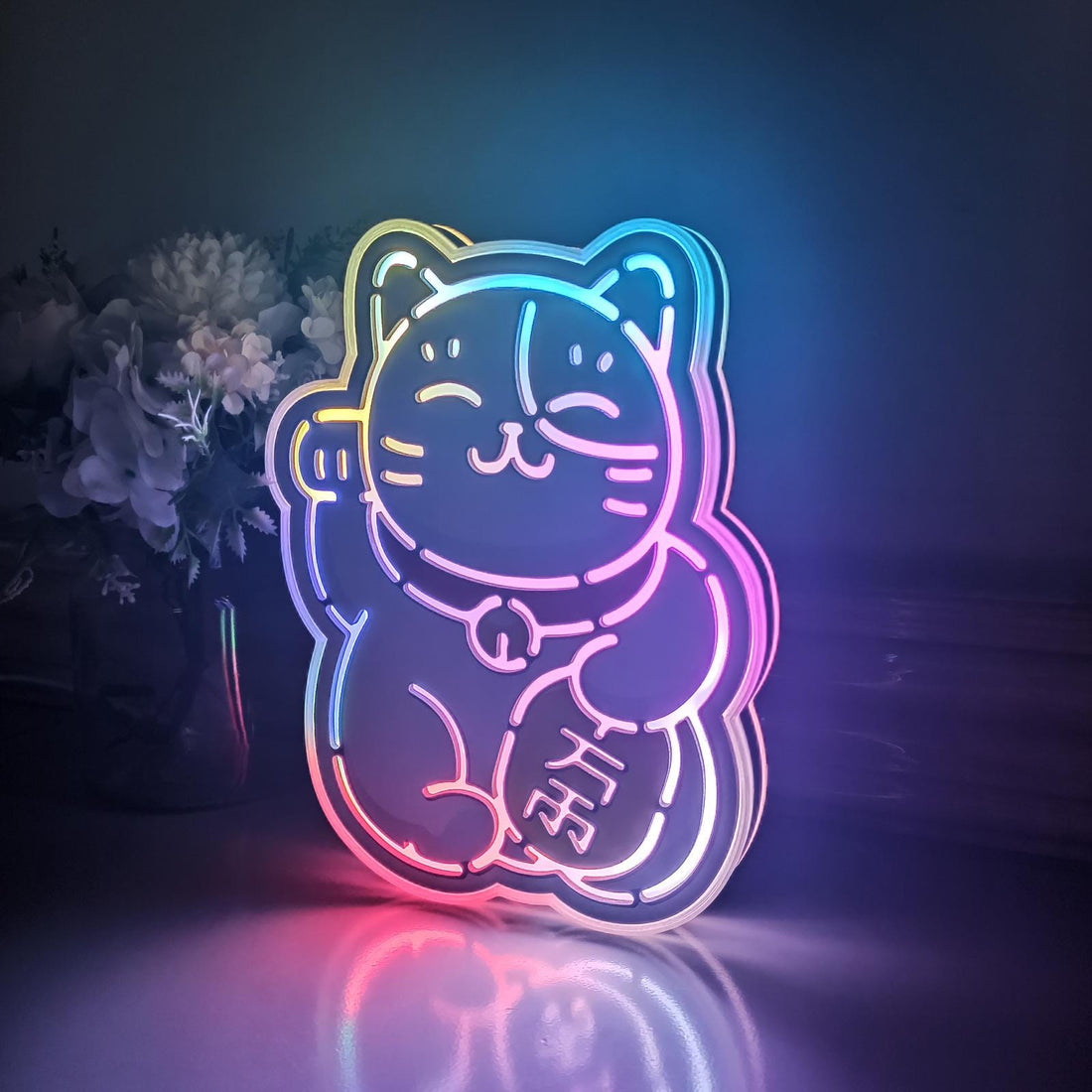 Lucky Cat Led Light Box, Lucky Cat Wall Art Decor, Personalized Light Sign, Rgb Desktop Decorations, Bedroom Decor, Gift For Cat Lovers