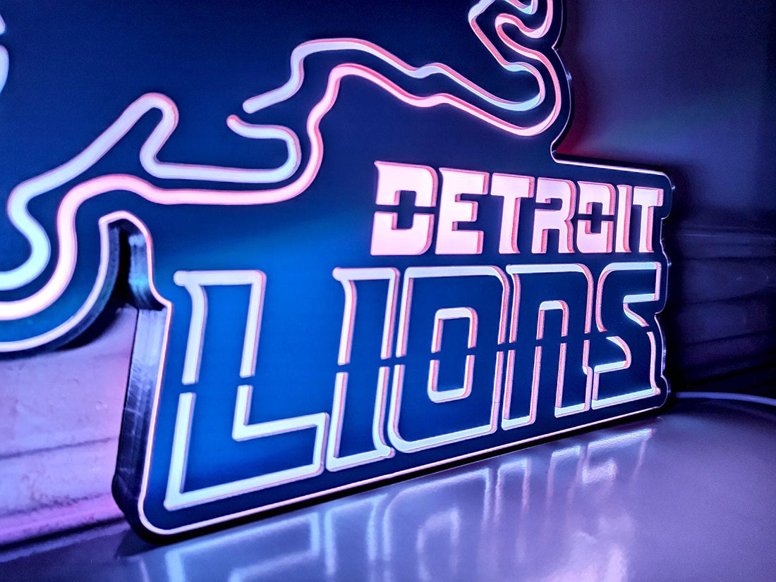 Detroit Lions Desktop LED Light - Football Team Sign, Man Cave Wall Decor, Gift for Dad/Husband