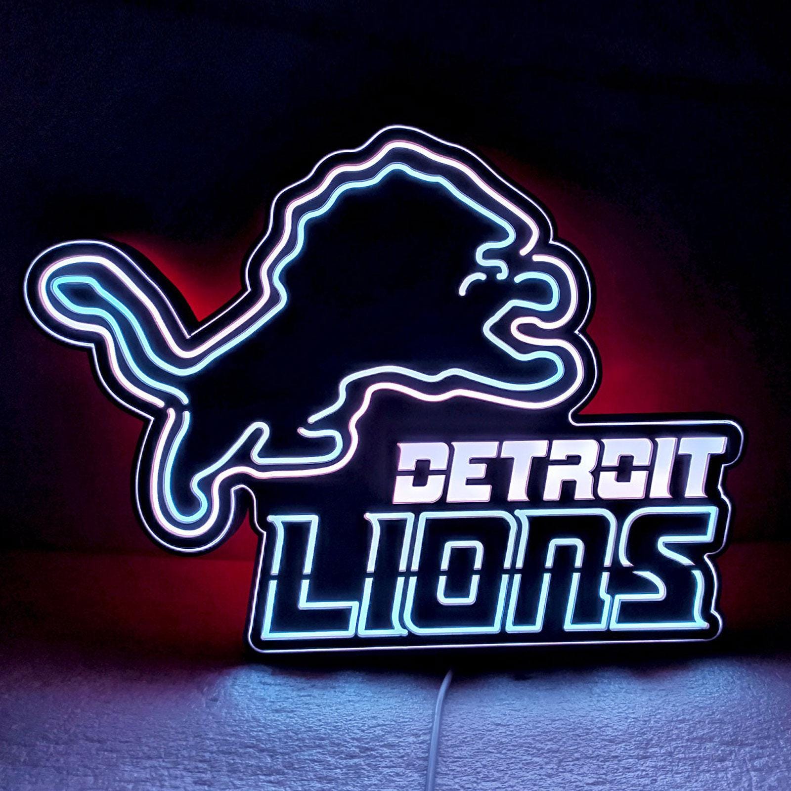 Detroit Lions Desktop LED Light - Football Team Sign, Man Cave Wall Decor, Gift for Dad/Husband