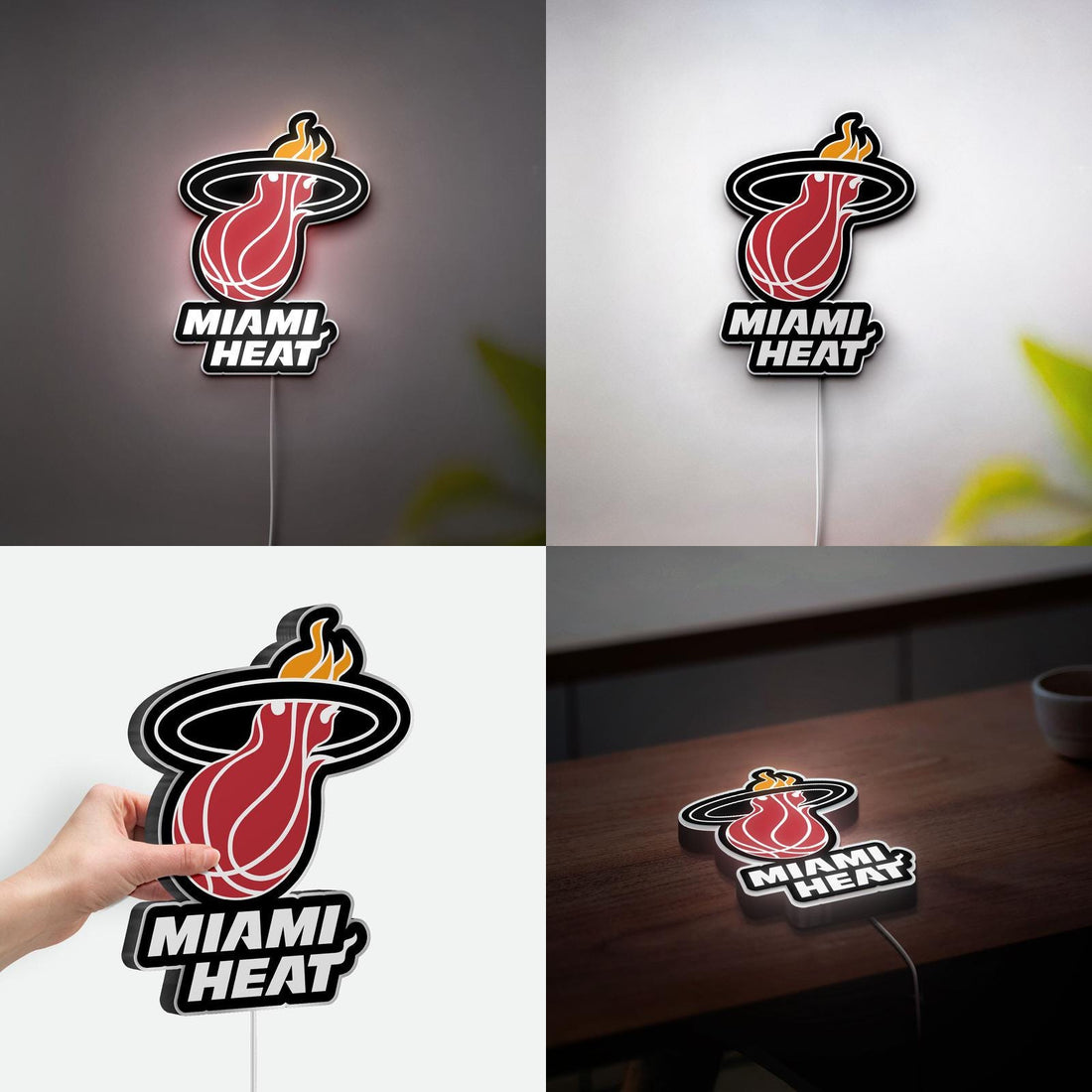 3D Printed Miami Heat LED Lamp, Custom Heat Team Logo Night Light, 3D Desk Light for Sports Bars & Game Room Decor, Basketball Fan Gift