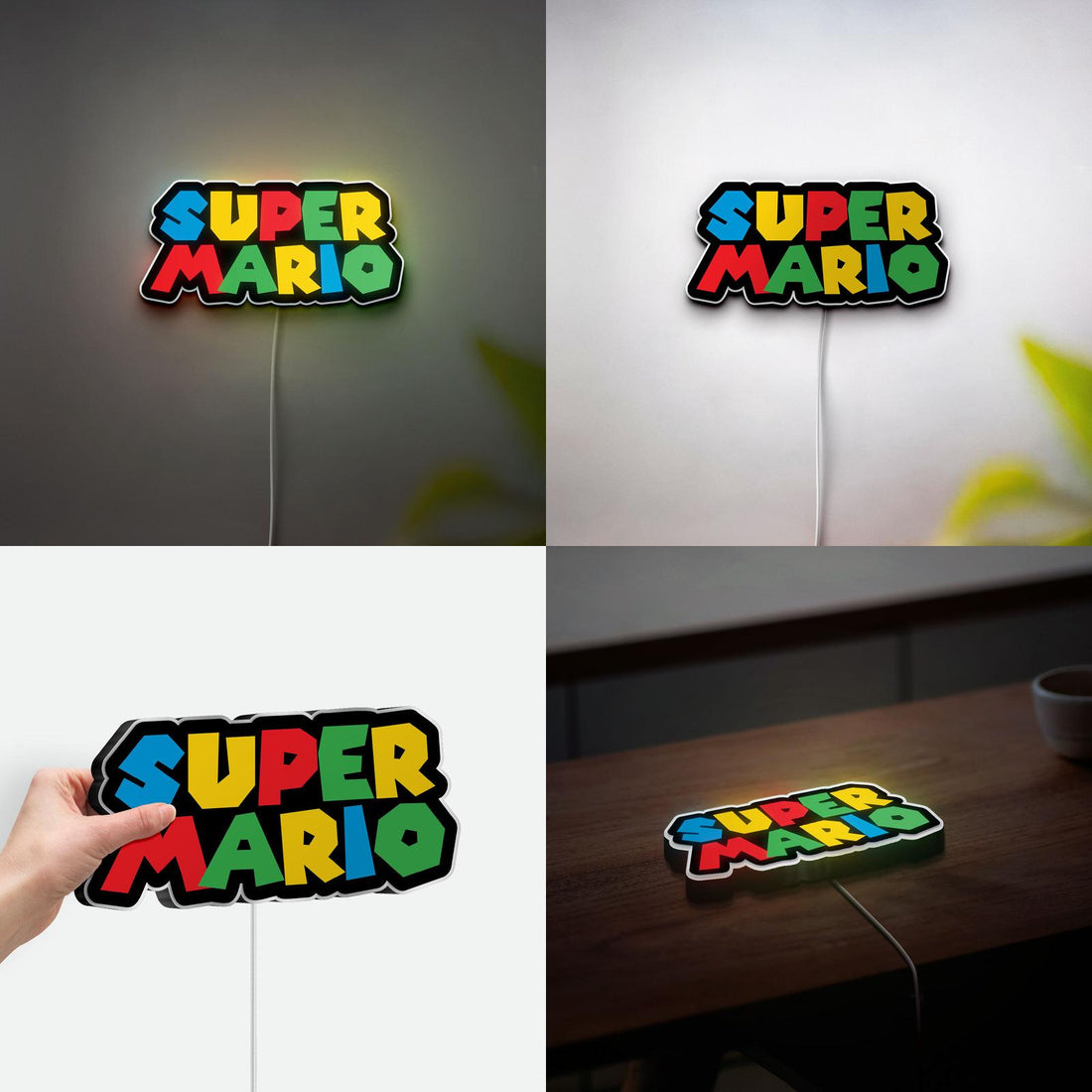 Handmade Super Mario LED Light Box, Mario 3D Illuminated Sign Lamp, Glowing Mario Wall Decor, Gamer Room Decor, Gift for Kid
