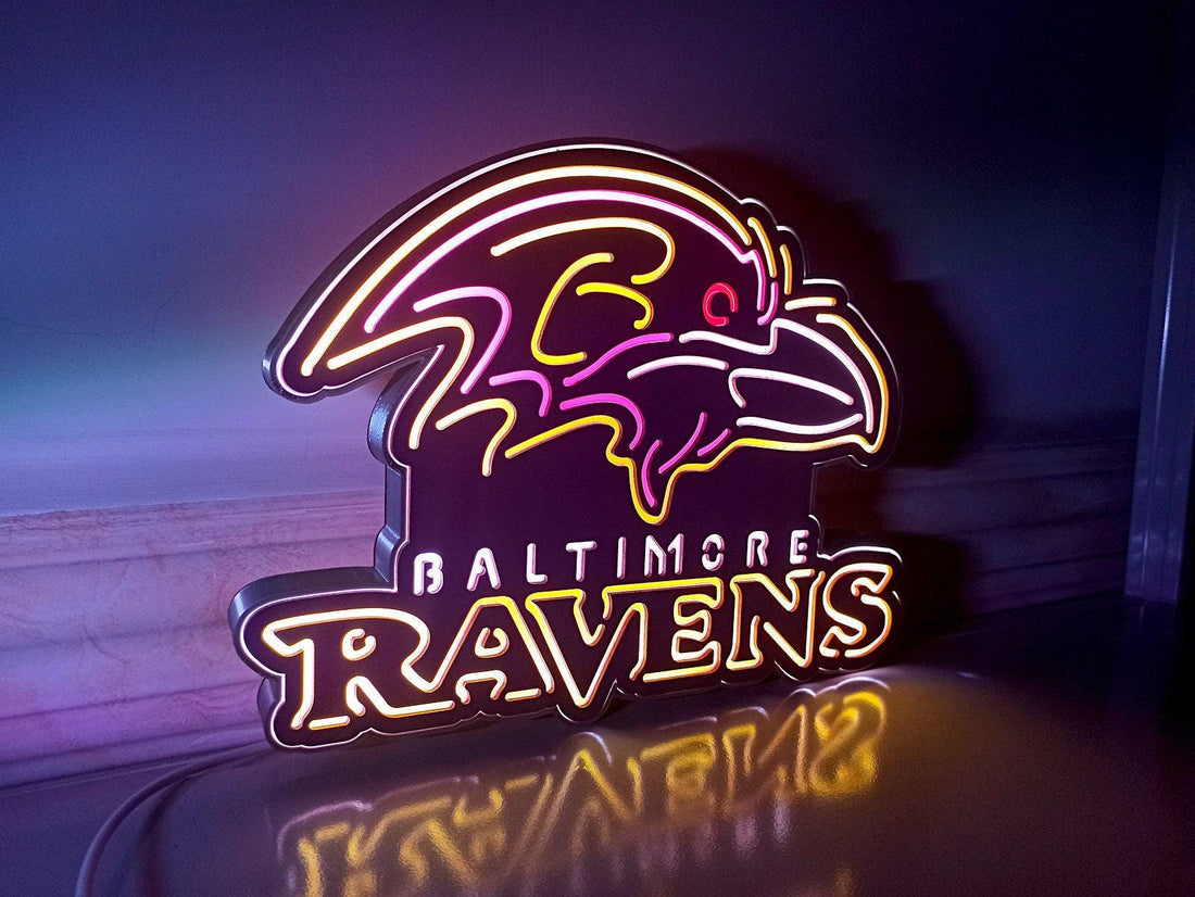Baltimore Ravens LED Light Sign - Football Team Decor, Desktop Light Box, Man Cave Gift for Sports Fans