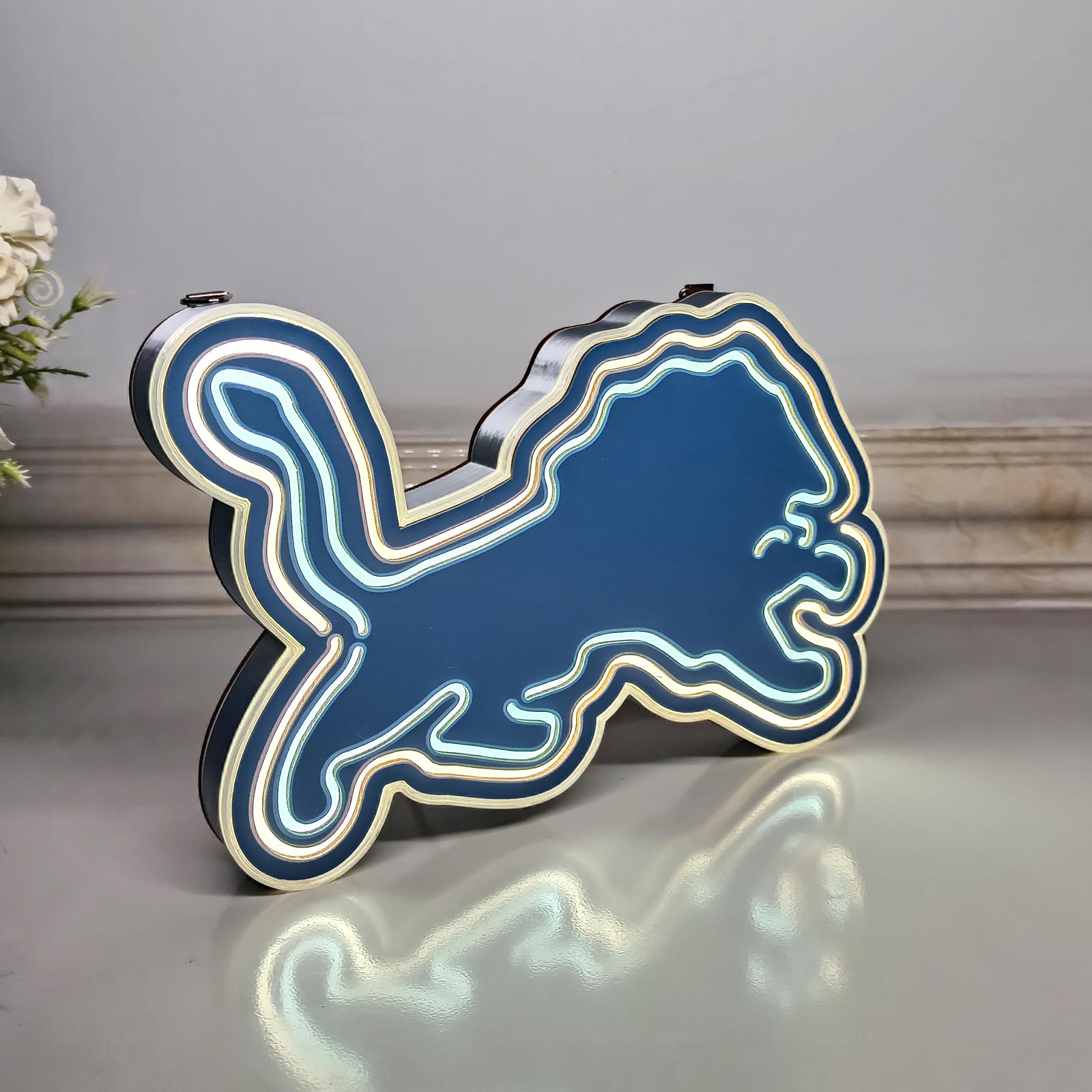 Detroit Lions LED Light Sign - Football Team Decor, Man Cave Wall Art, Gift for Him, Father's Day