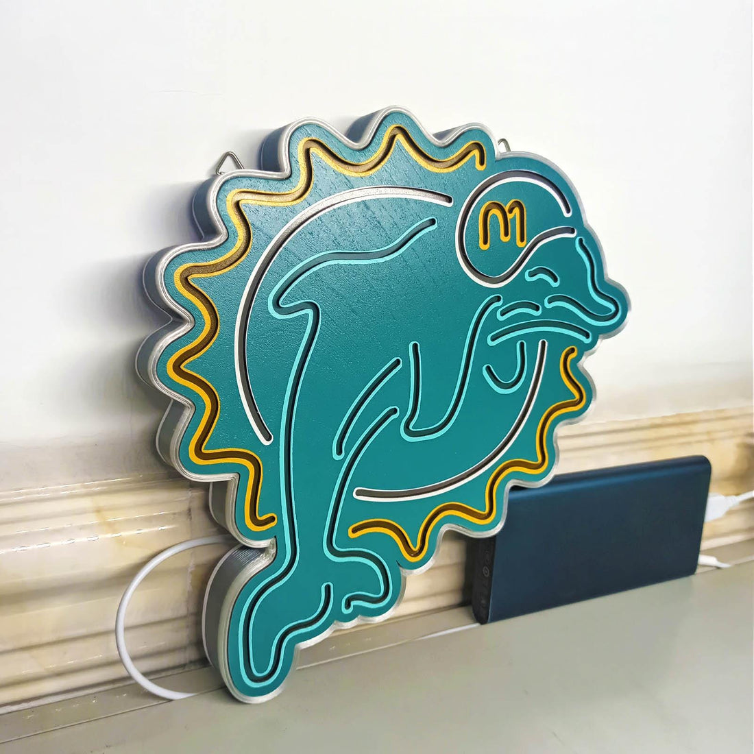 Miami Dolphins LED Light Box - Football Team Neon Sign, Desktop Wall Decor, Gift for Sports Fans