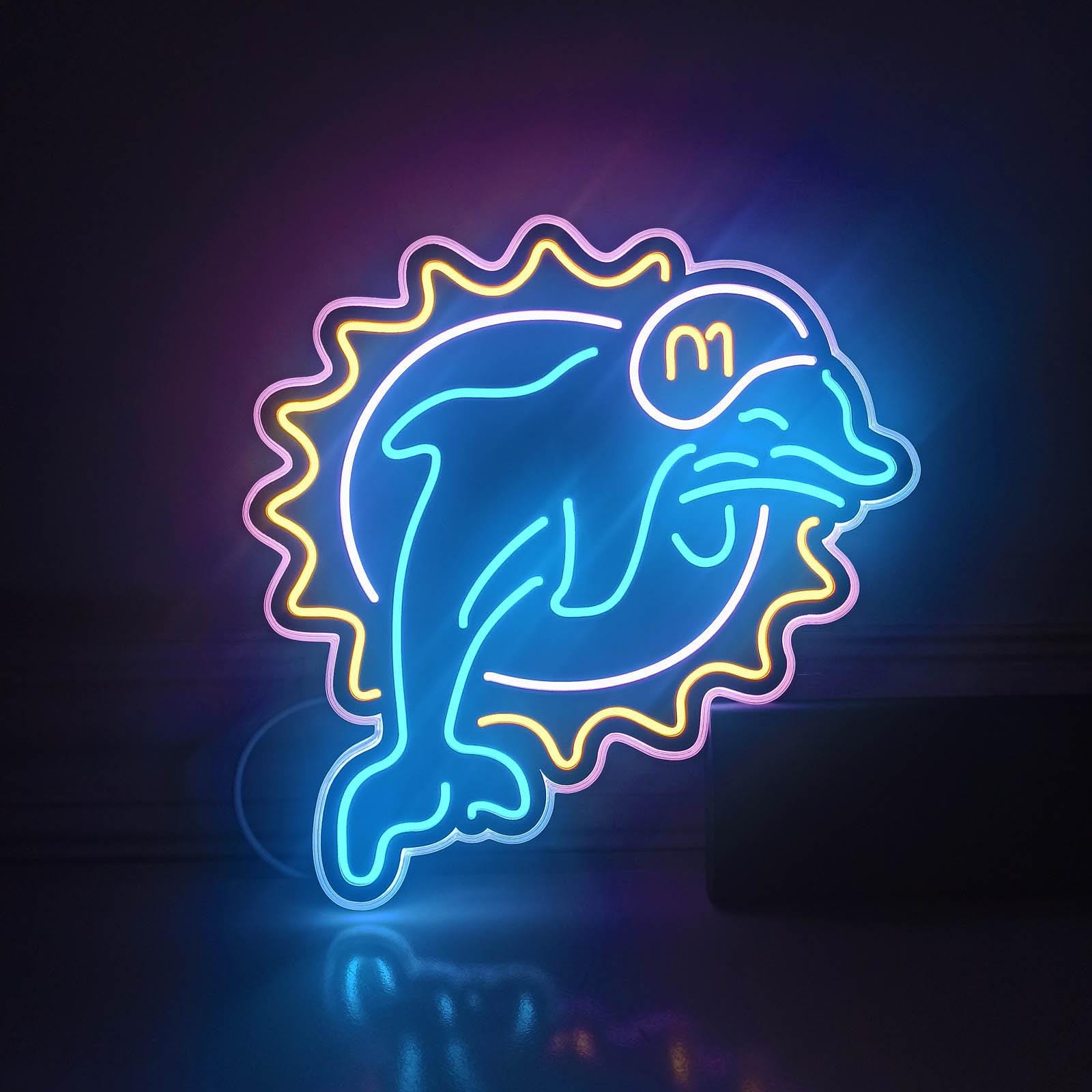 Miami Dolphins LED Light Box - Football Team Neon Sign, Desktop Wall Decor, Gift for Sports Fans